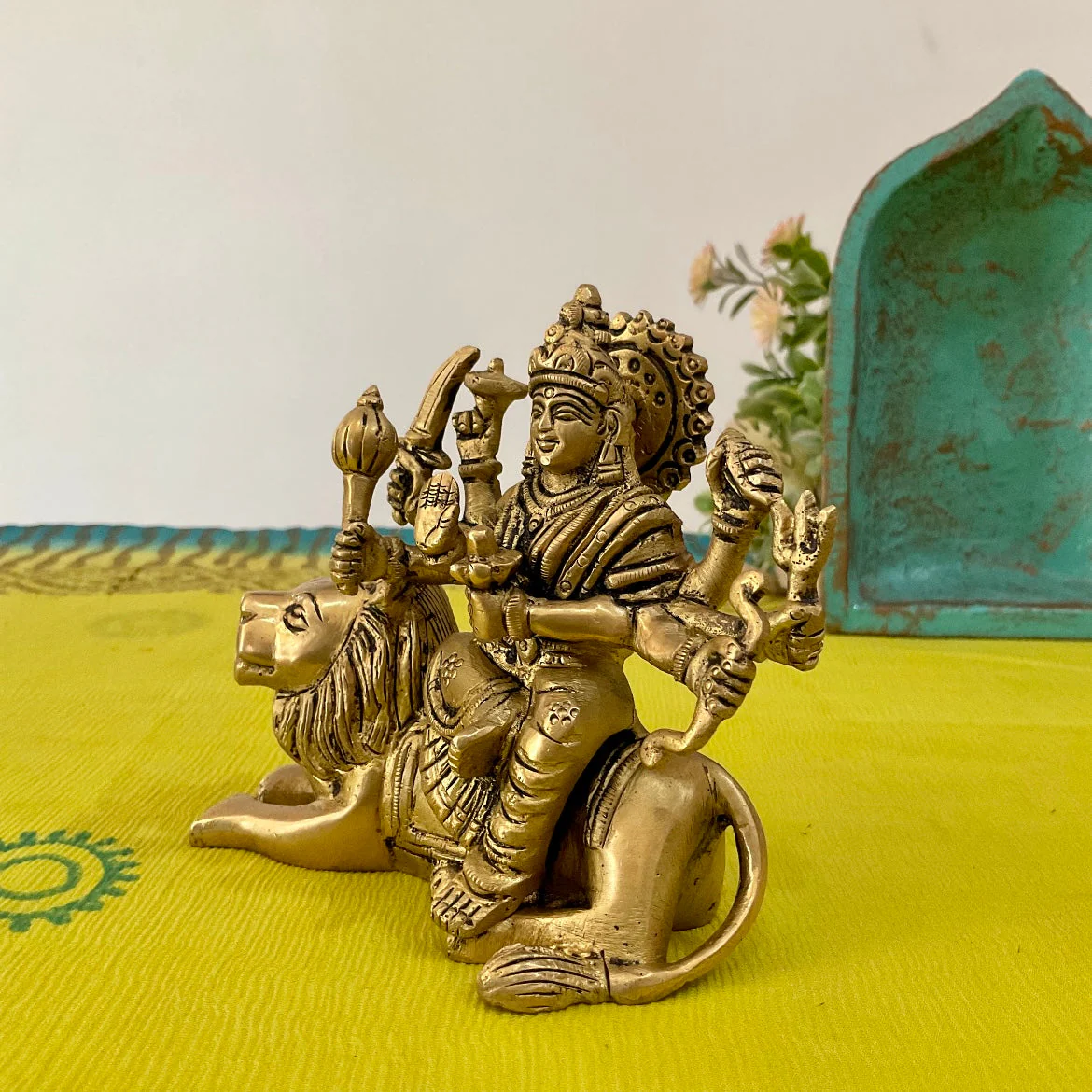 4 Inches Ma Durga Brass Idol -  Hindu God Statue - Decorative Murti