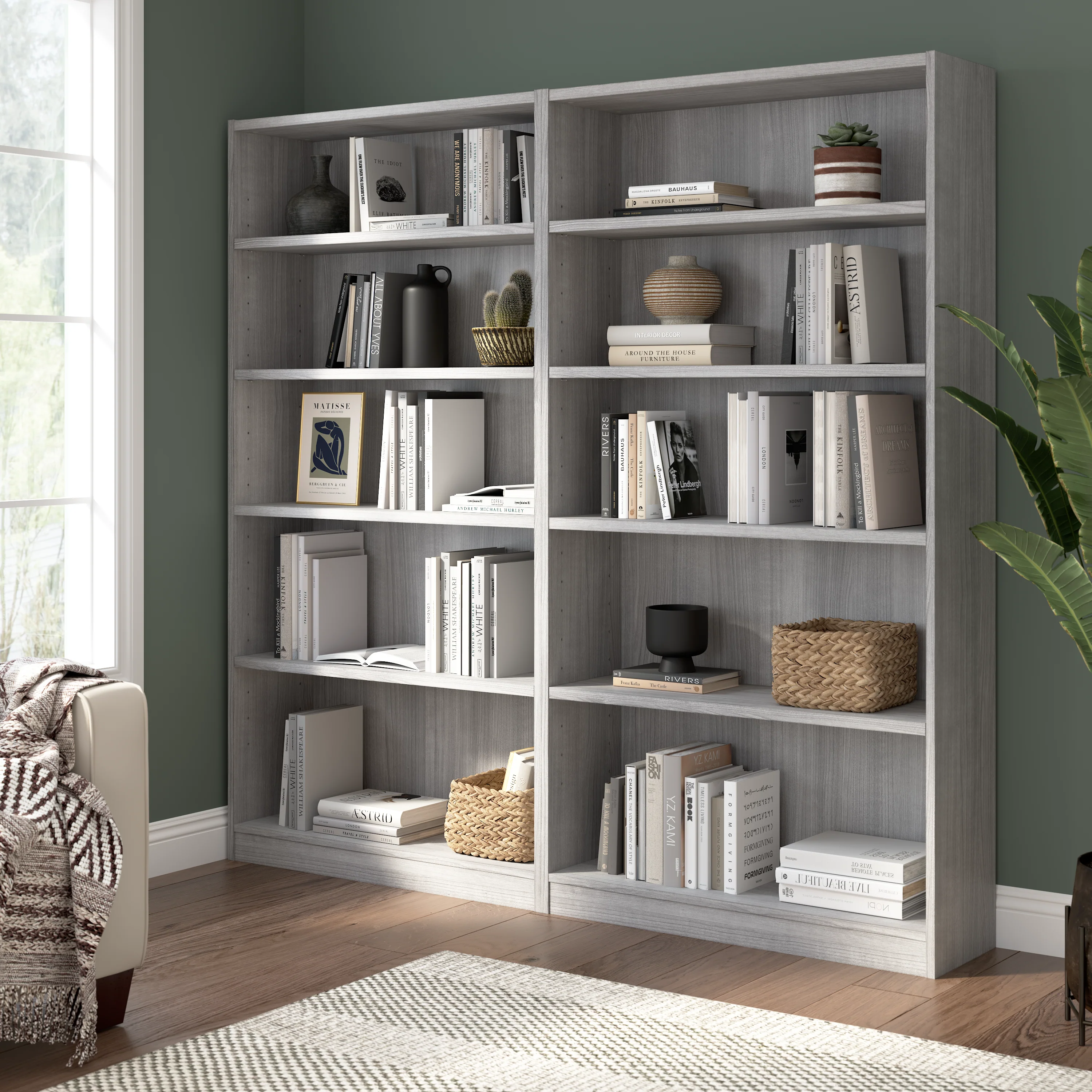 Universal Tall 5 Shelf Bookcase - Set of 2