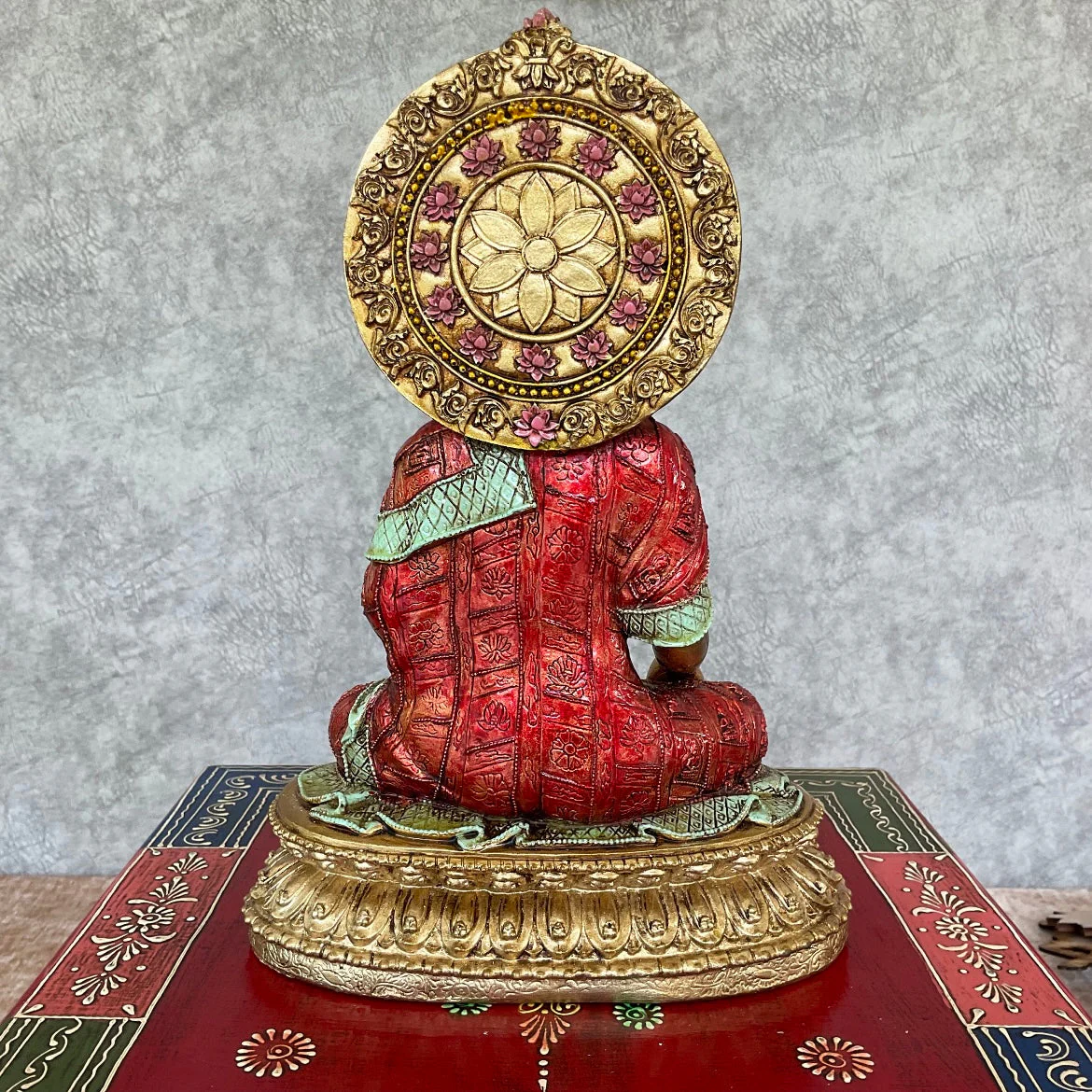 Lord Buddha Idol Copper Finish Marble Dust & Resin Idol