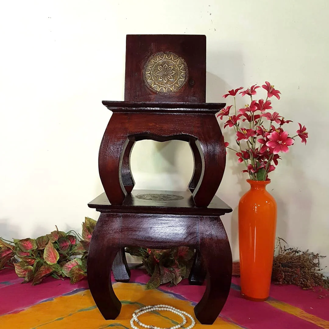 Square Wooden Chowki For Idols And Pooja (Set of 3)