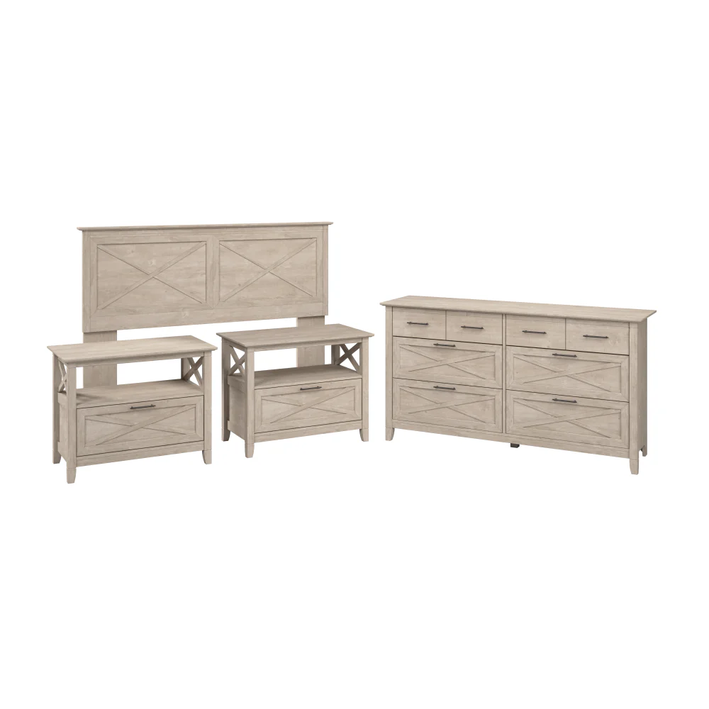 Bush Home Key West 65W Full/Queen Headboard with 6 Drawer Dresser and Set of 2 Nightstands