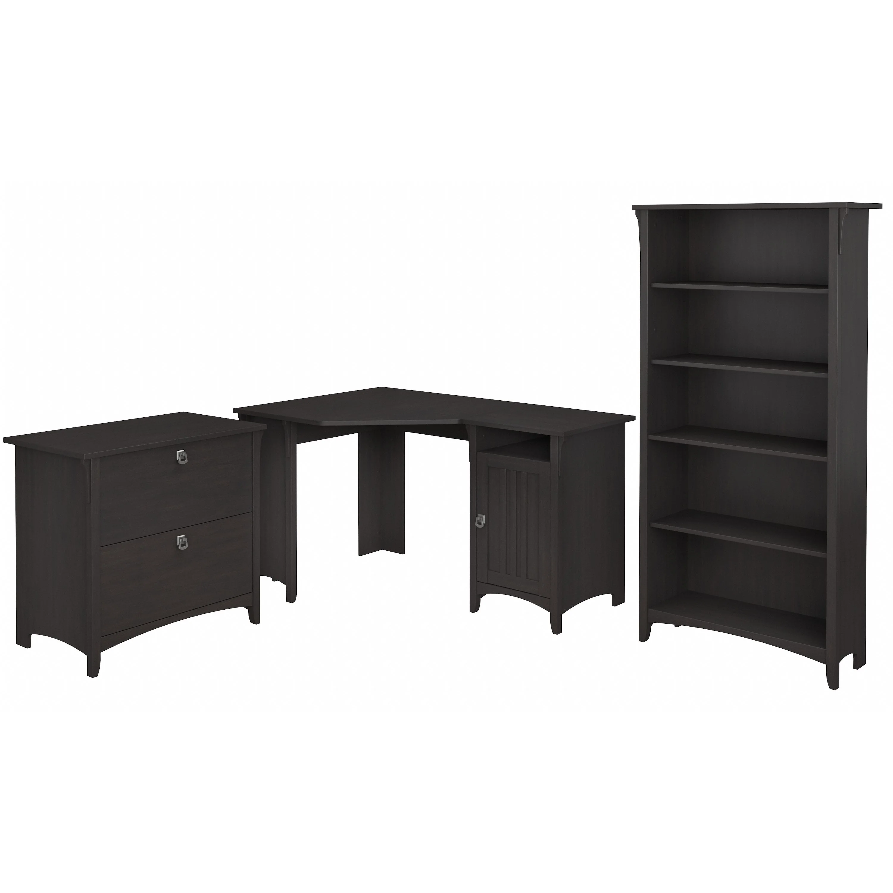 Salinas 55W Corner Desk with Lateral File Cabinet and 5 Shelf Bookcase