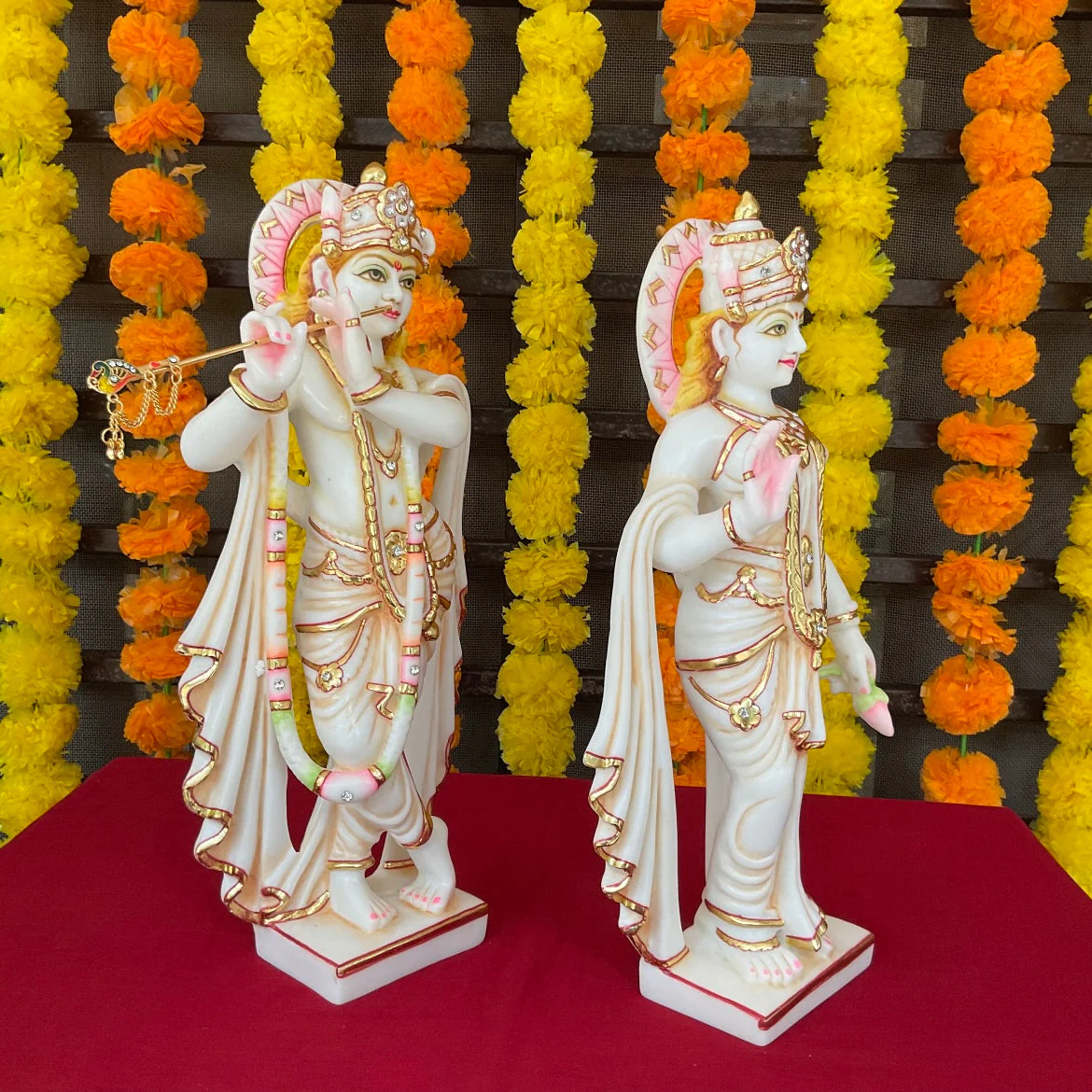 14 Inches Radha Krishan Marble Dust & Resin Idol -  Hindu God Statue - Decorative Murti