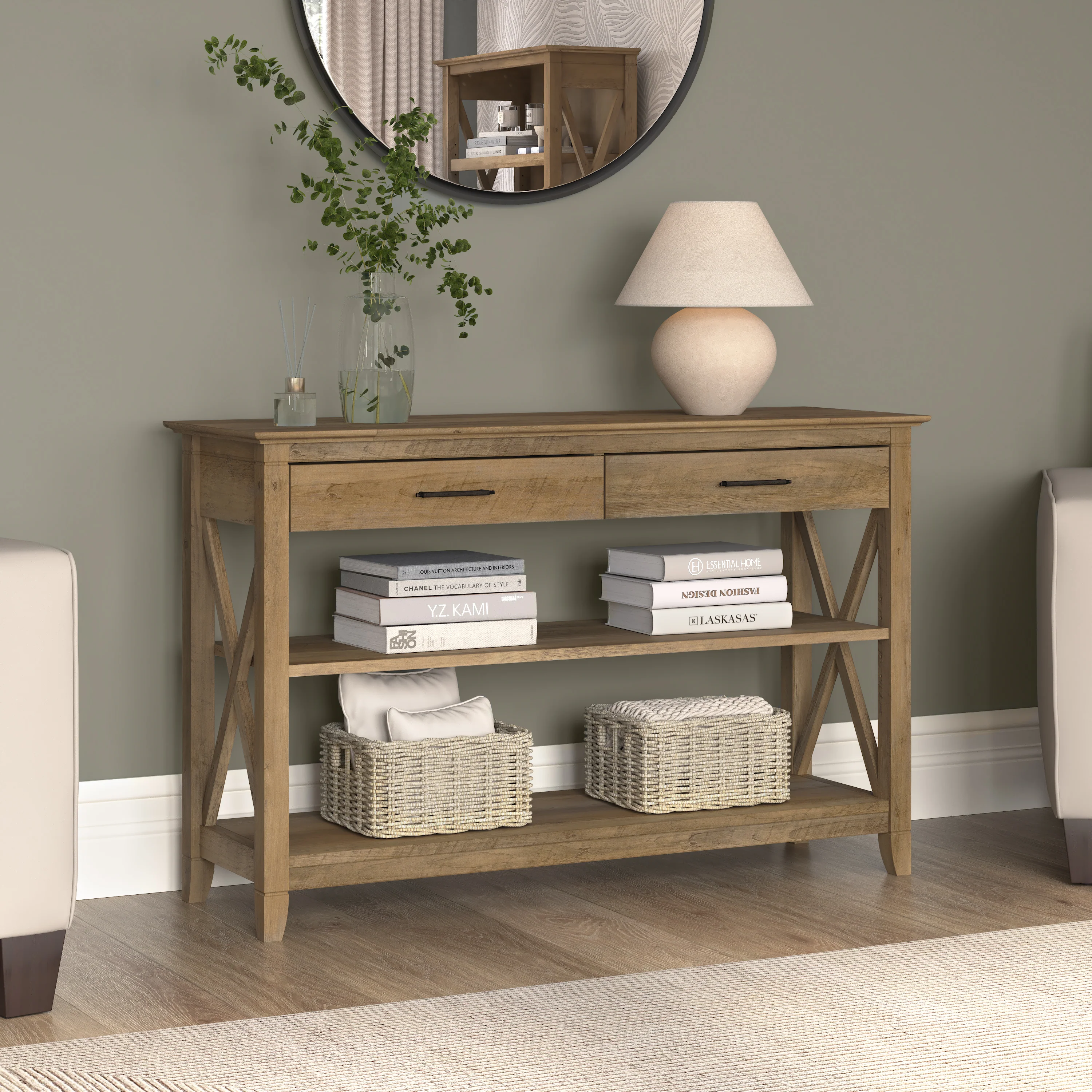 Key West Console Table with Drawers and Shelves