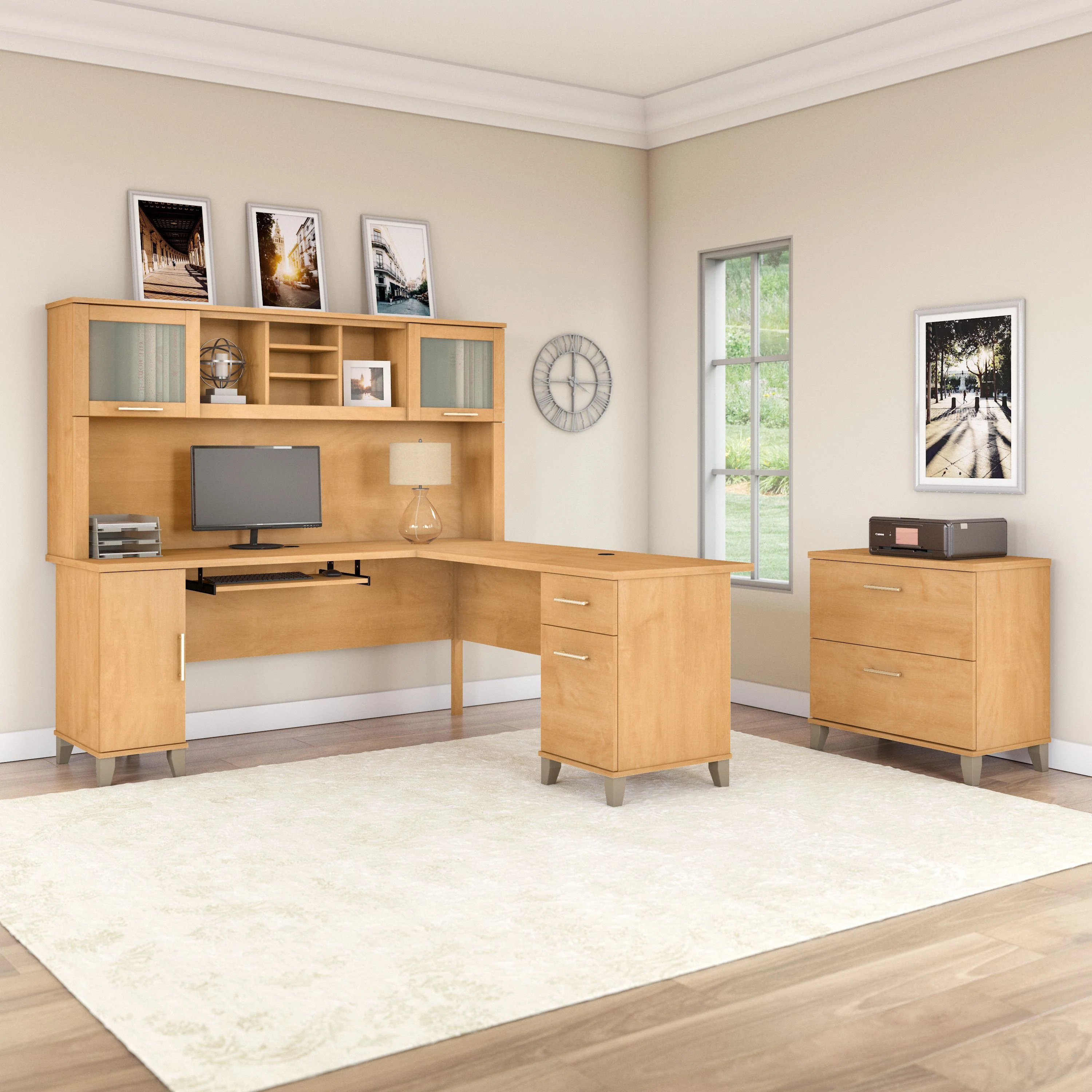 Somerset 72W L Shaped Desk with Hutch and Lateral File Cabinet
