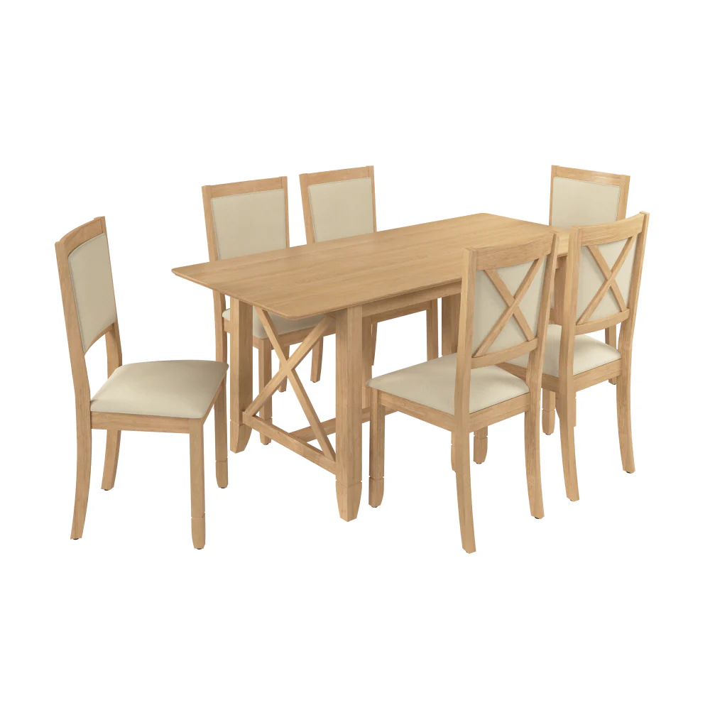 Bush Home Key West 70W Cross Base Dining Table with 6 Upholstered Cross Back Chairs