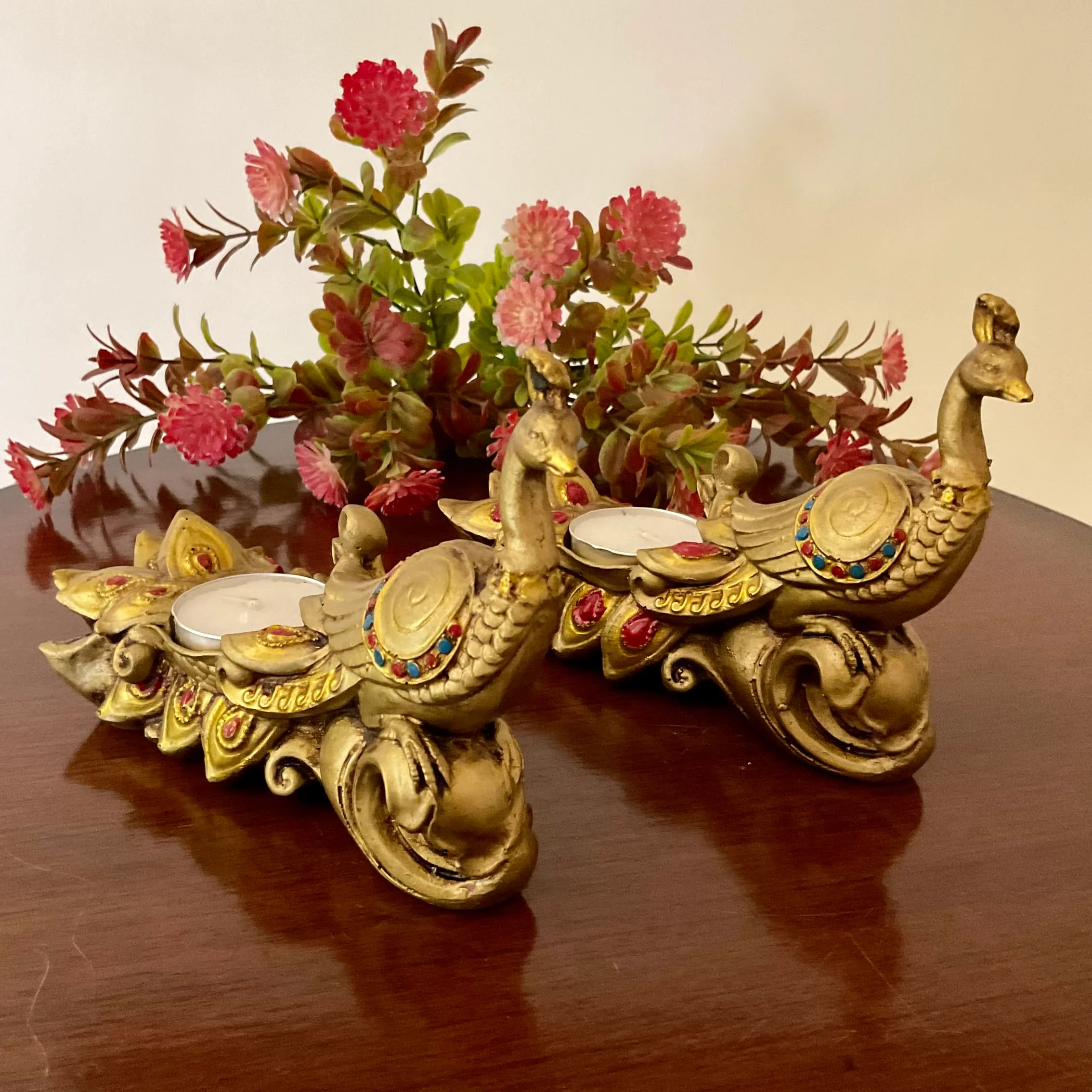 Peacock Tea Light Holder (Set of 2) - Festive Decor