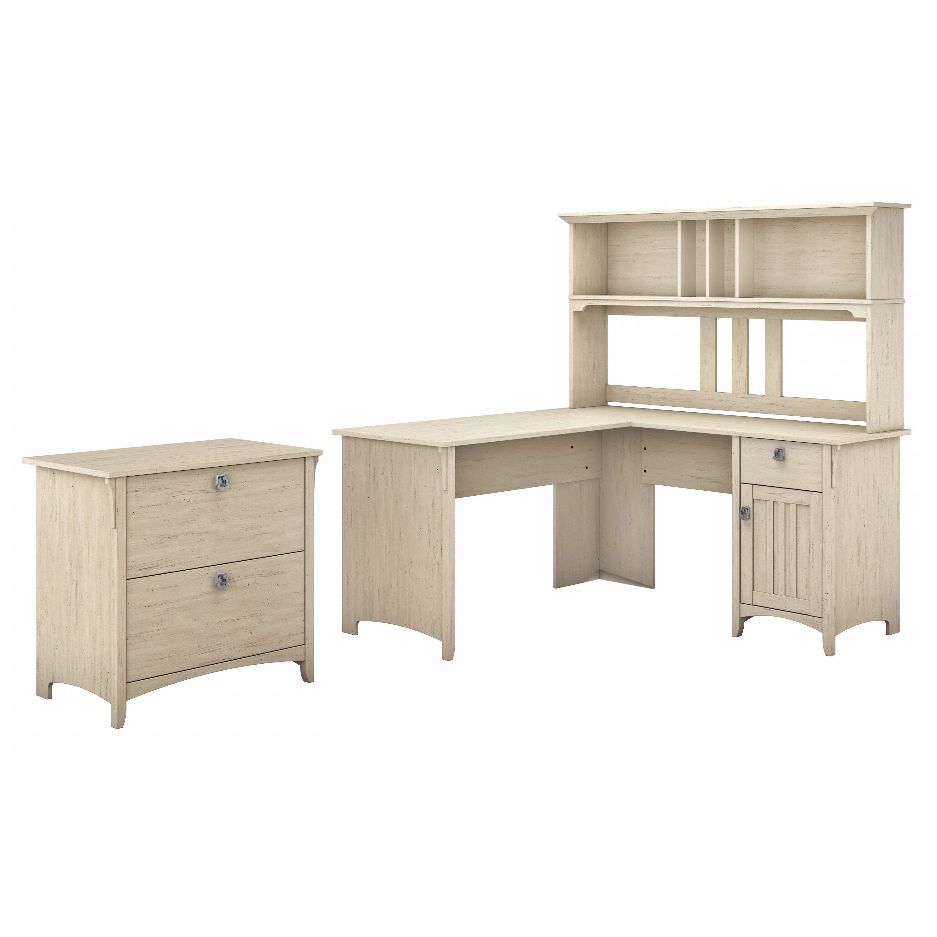 Salinas 60W L Shaped Desk with Hutch and Lateral File Cabinet