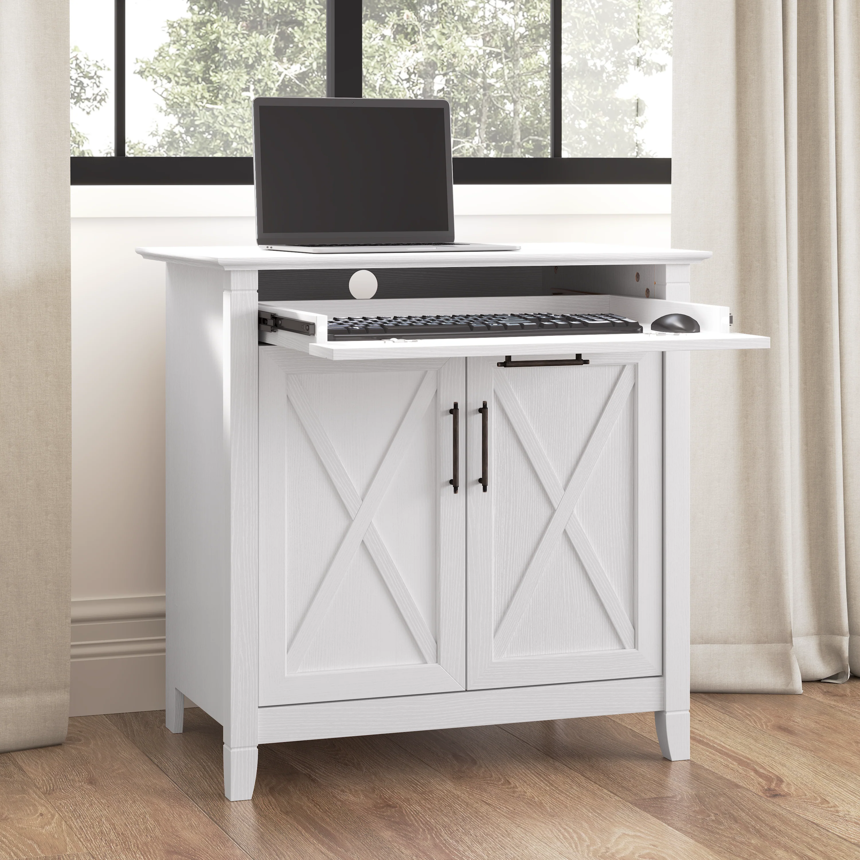 Key West Secretary Desk with Keyboard Tray and Storage Cabinet