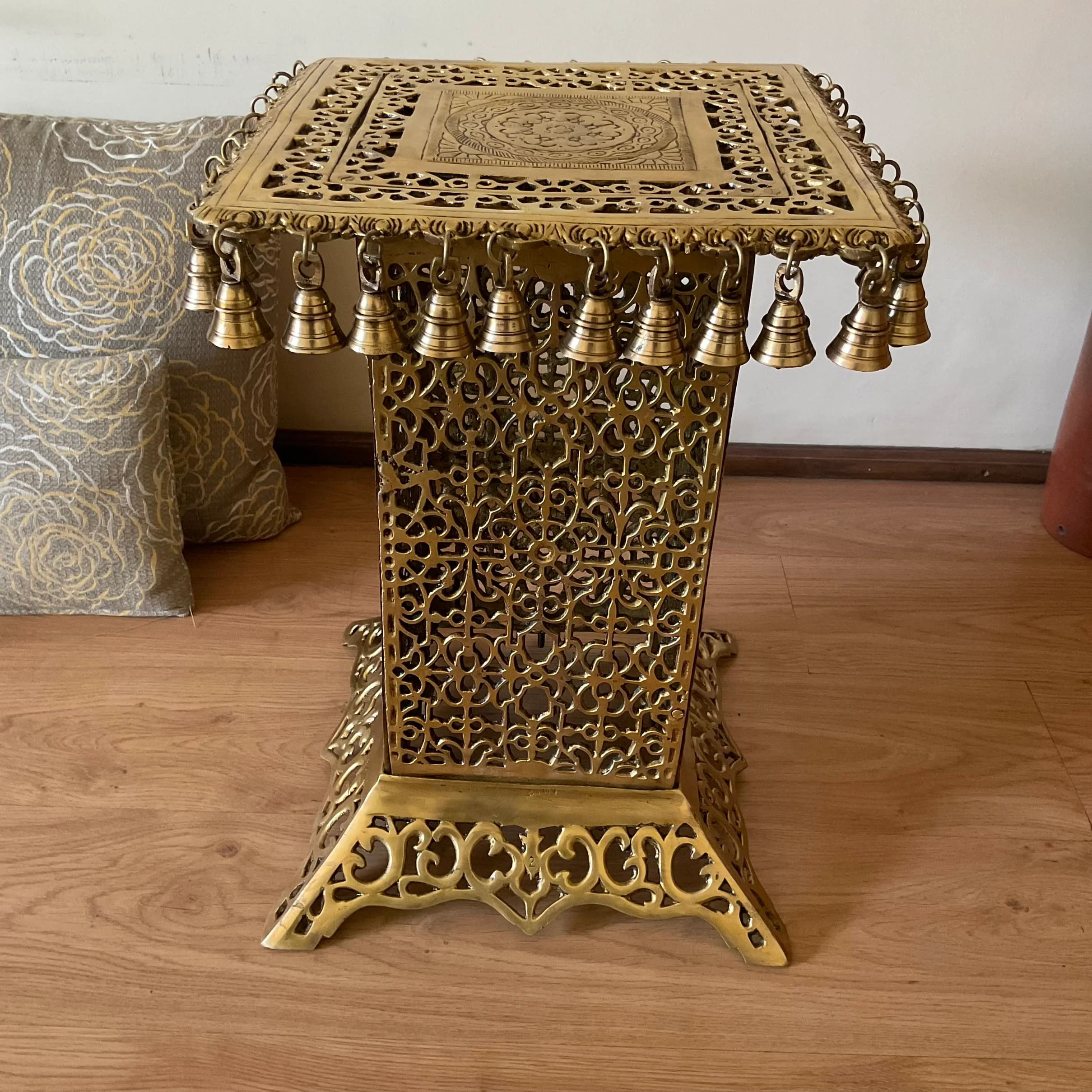 21 Inch Brass Chowki With Bells For Idols And Pooja