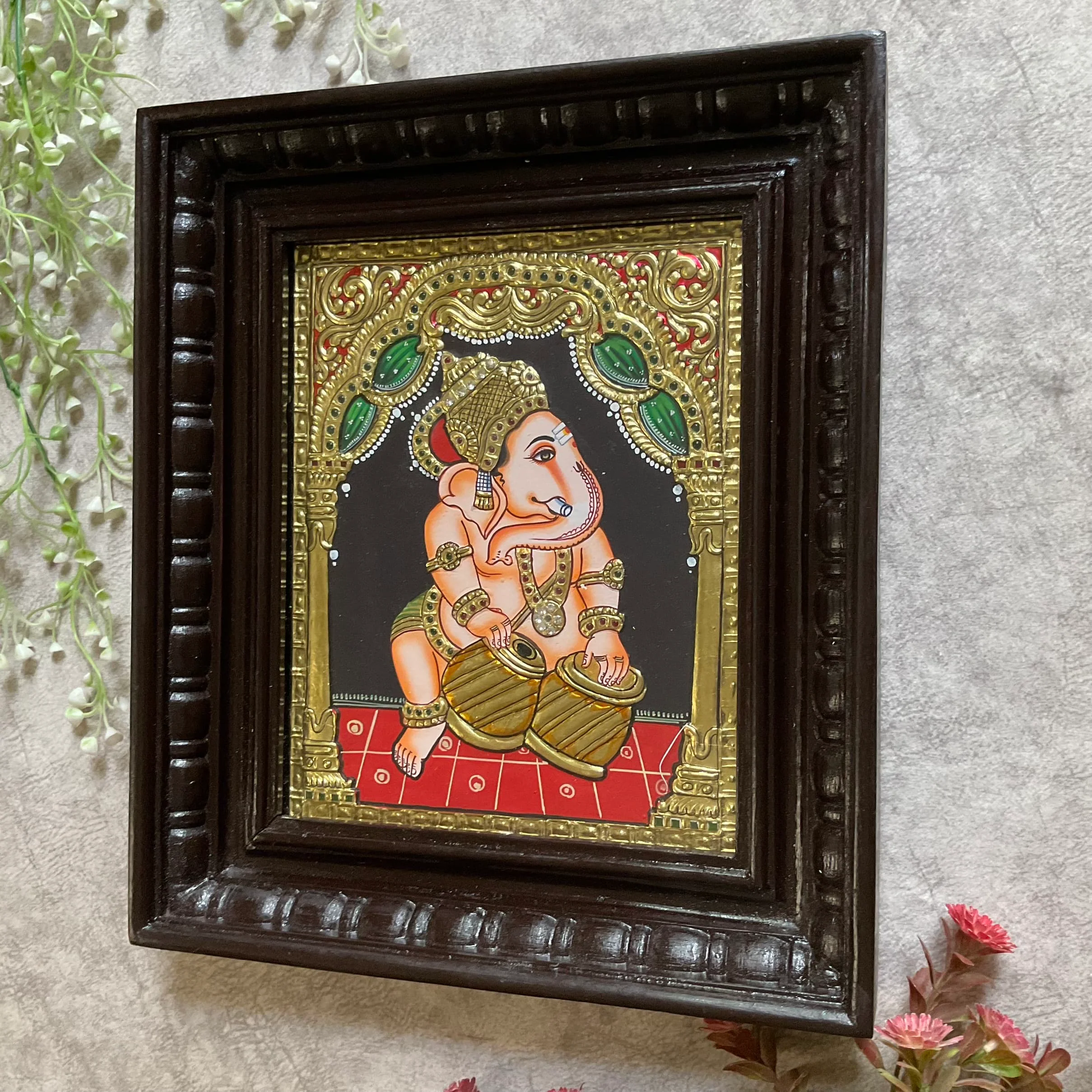 Lord Ganesha Tanjore Painting (Set of 3) - Traditional Wall Art