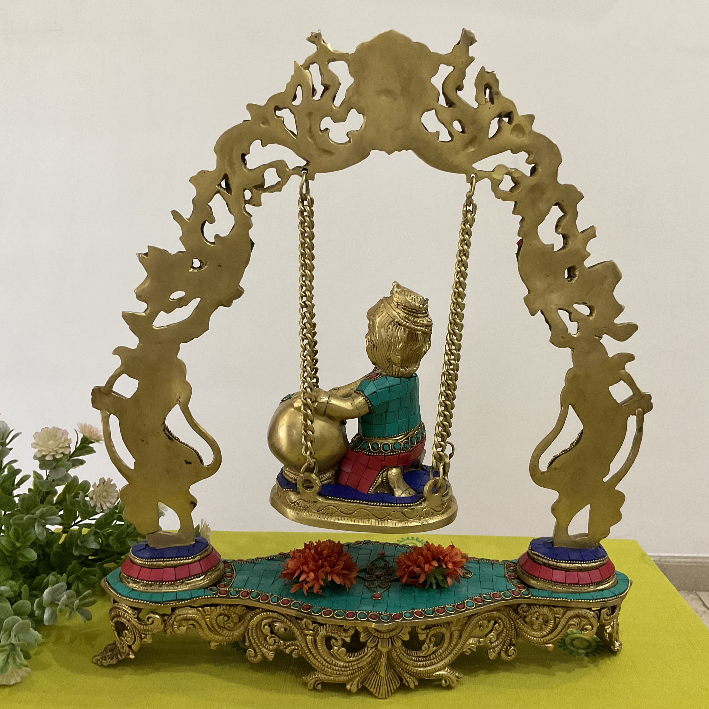 Baby Krishna Swing Yali Decorative Brass Idol Statue
