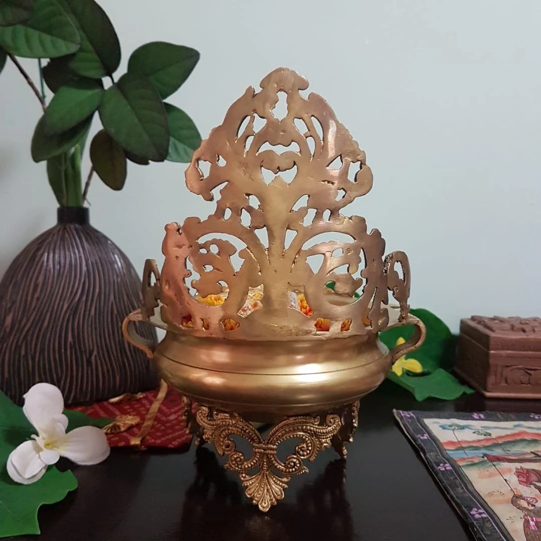11 Inches Brass Urli Bowl With Stand For Flower Diya Decor