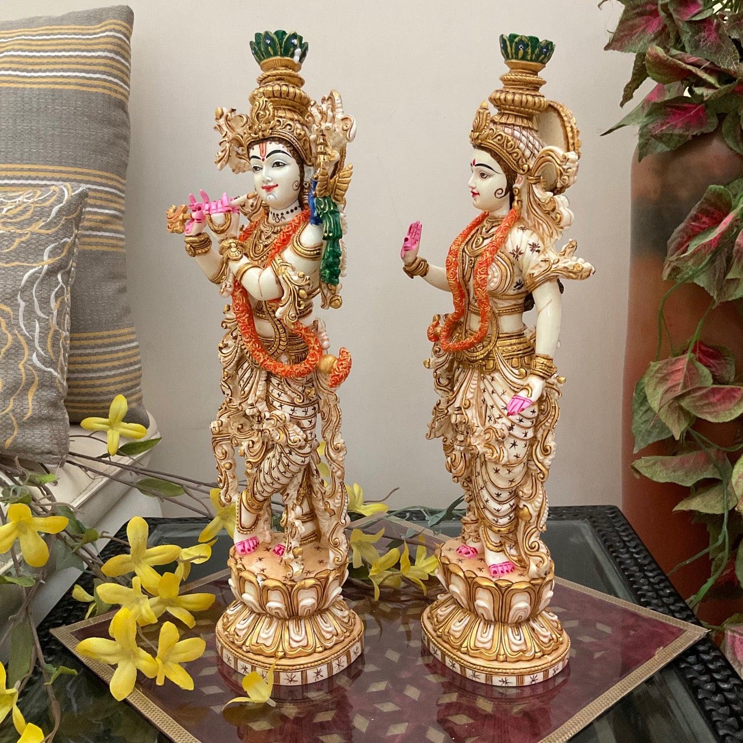 Radha Krishan Marble Dust & Resin Idol -  Hindu God Statue - Decorative Murti
