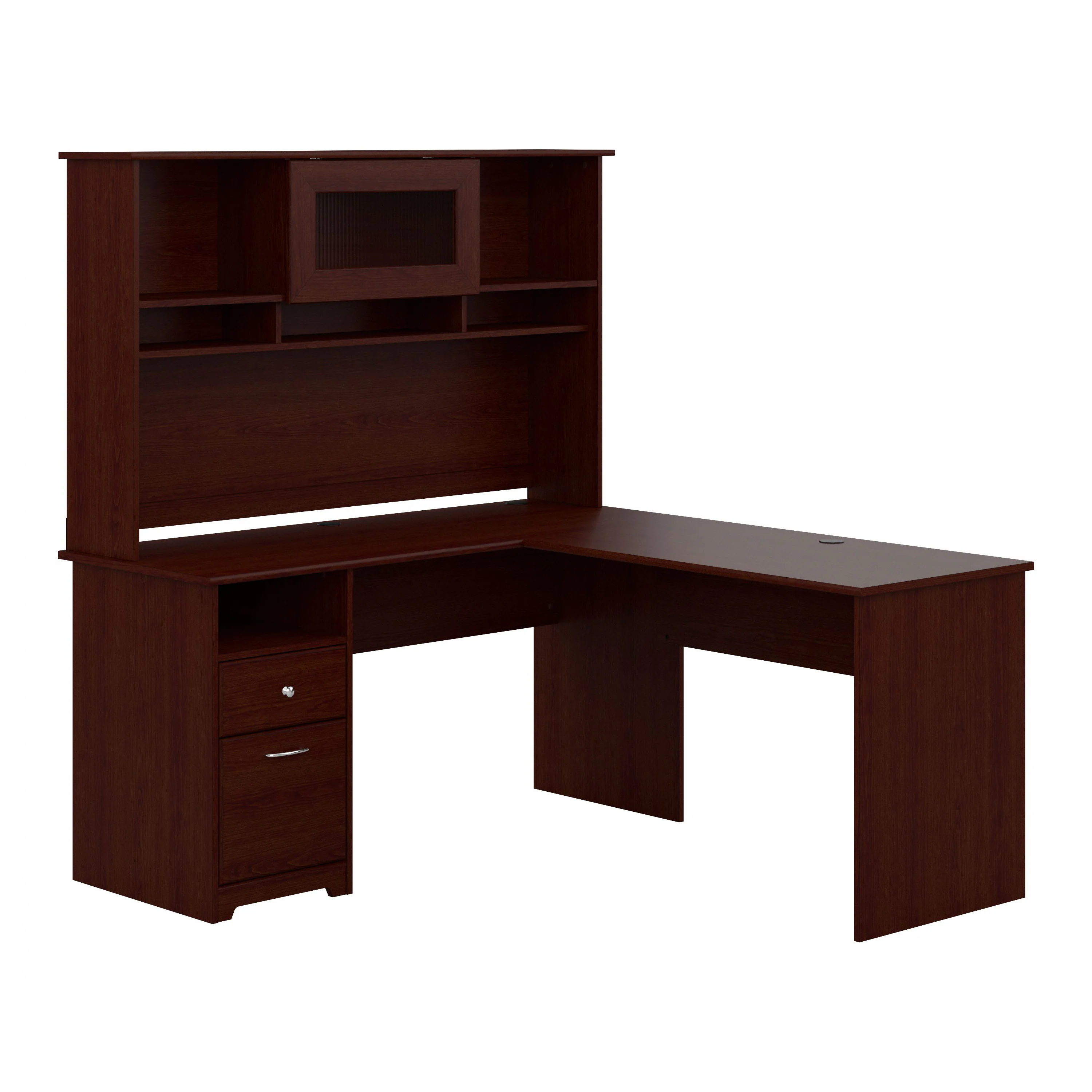 Cabot 60W L Shaped Computer Desk with Hutch and Drawers