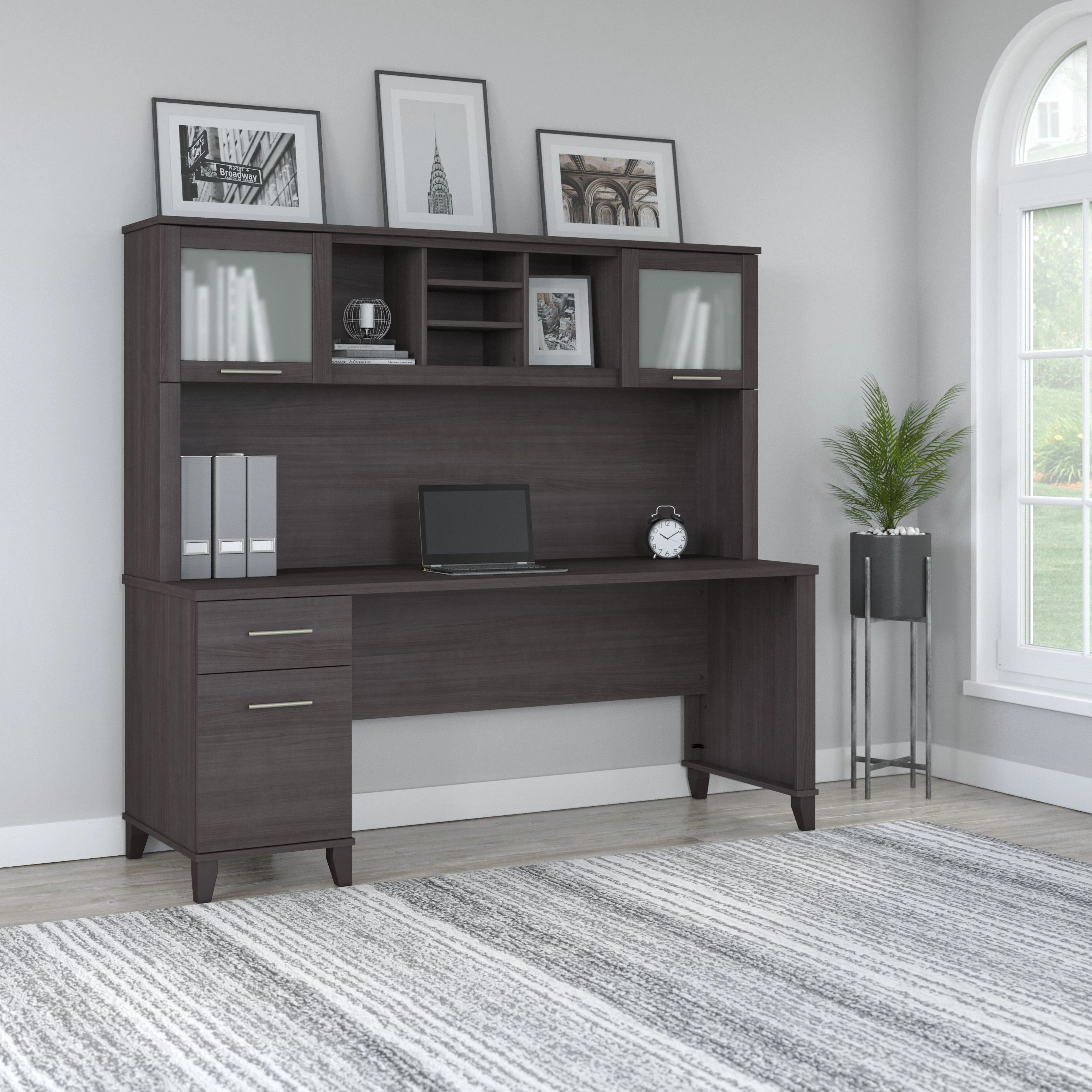 Somerset 72W Office Desk with Drawers and Hutch
