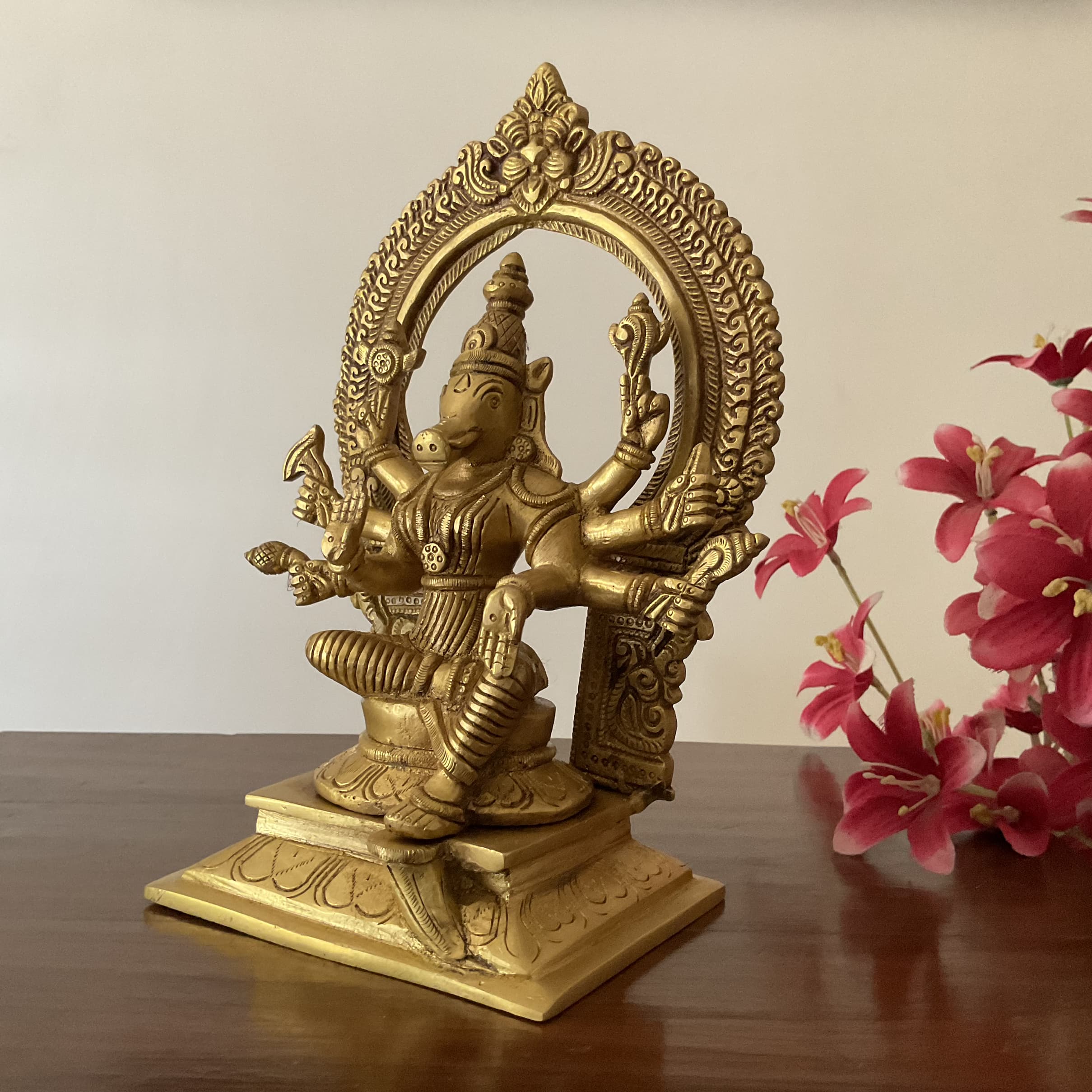 9 Inch Varahi Devi Brass Idol -  Hindu God Statue - Decorative Murti
