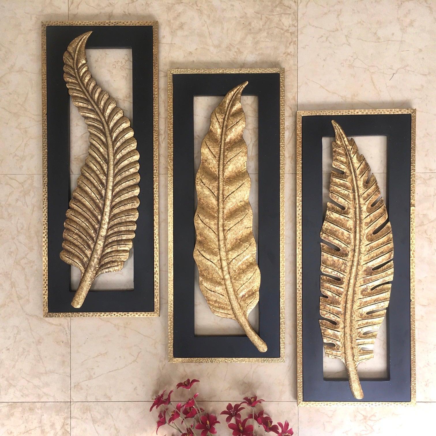 30 Inches Brass Leaf Wall Hanging (Set of 3)