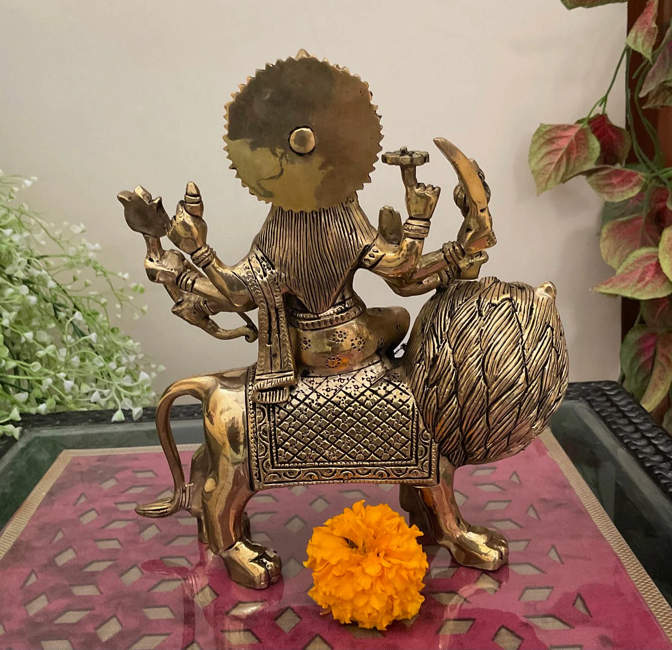 9 Inches Ma Durga Brass Idol -  Hindu God Statue - Decorative Murti