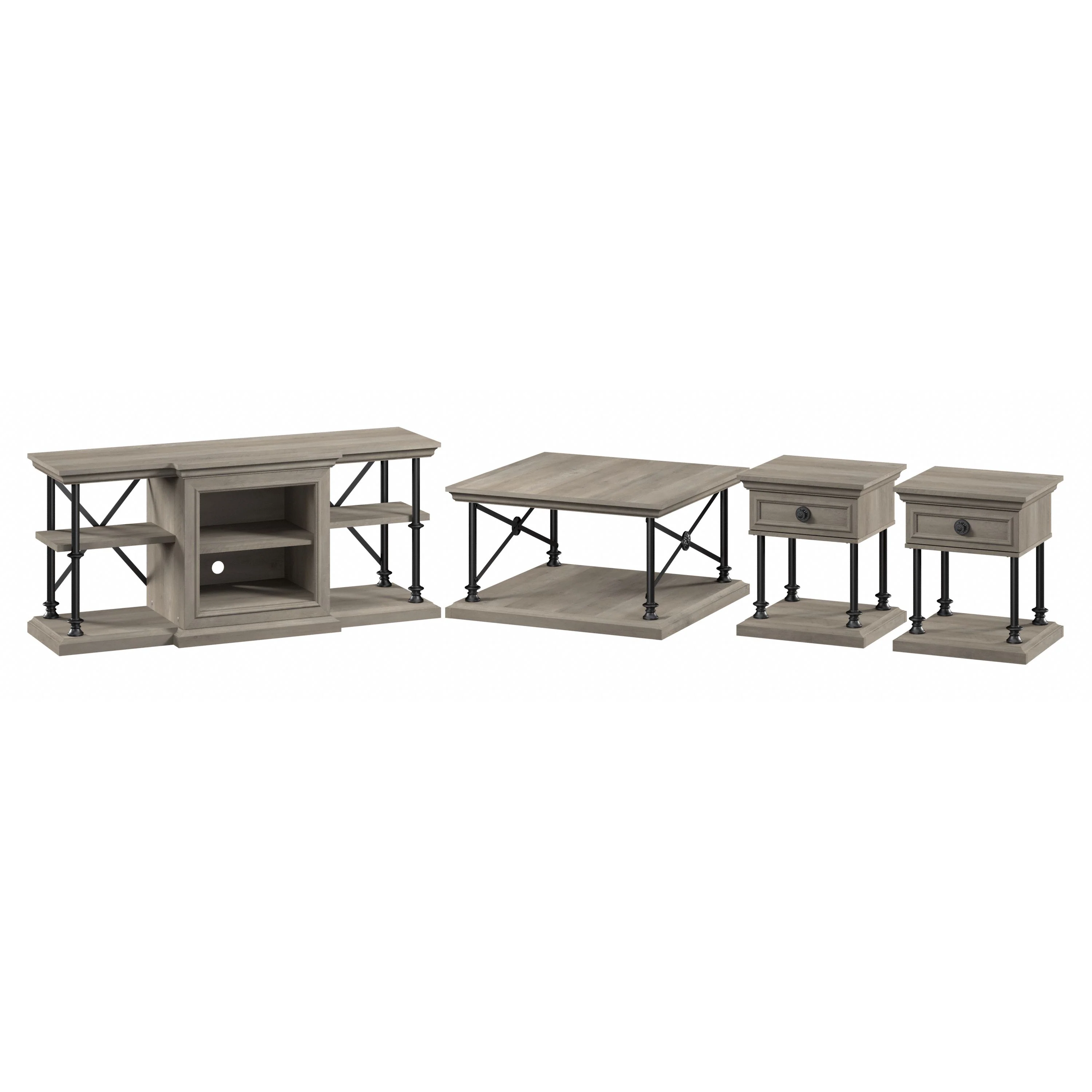 Coliseum Living Room Set with 60W TV Stand, Coffee Table, and Set of Two End Tables
