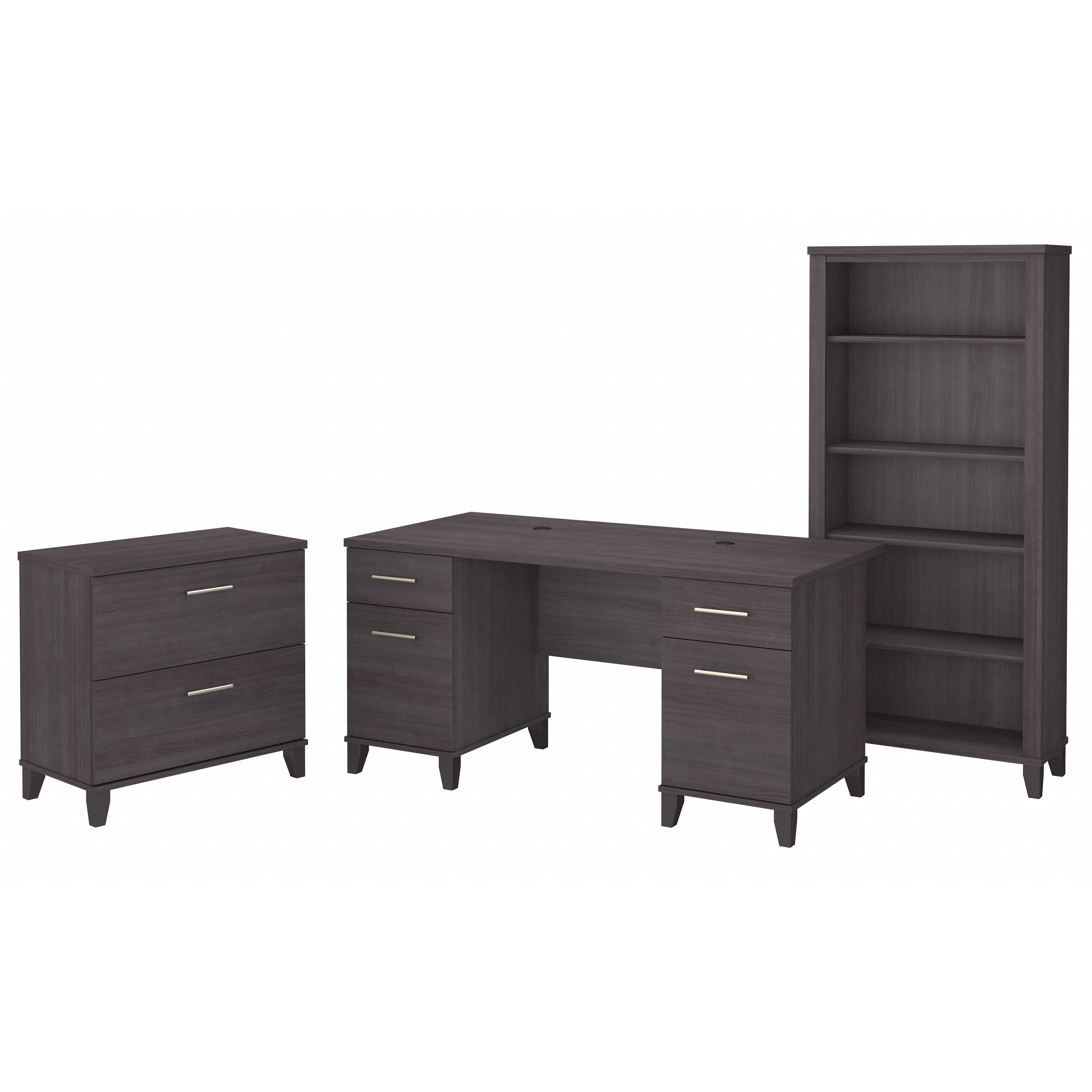 Somerset 60W Office Desk with Lateral File Cabinet and 5 Shelf Bookcase