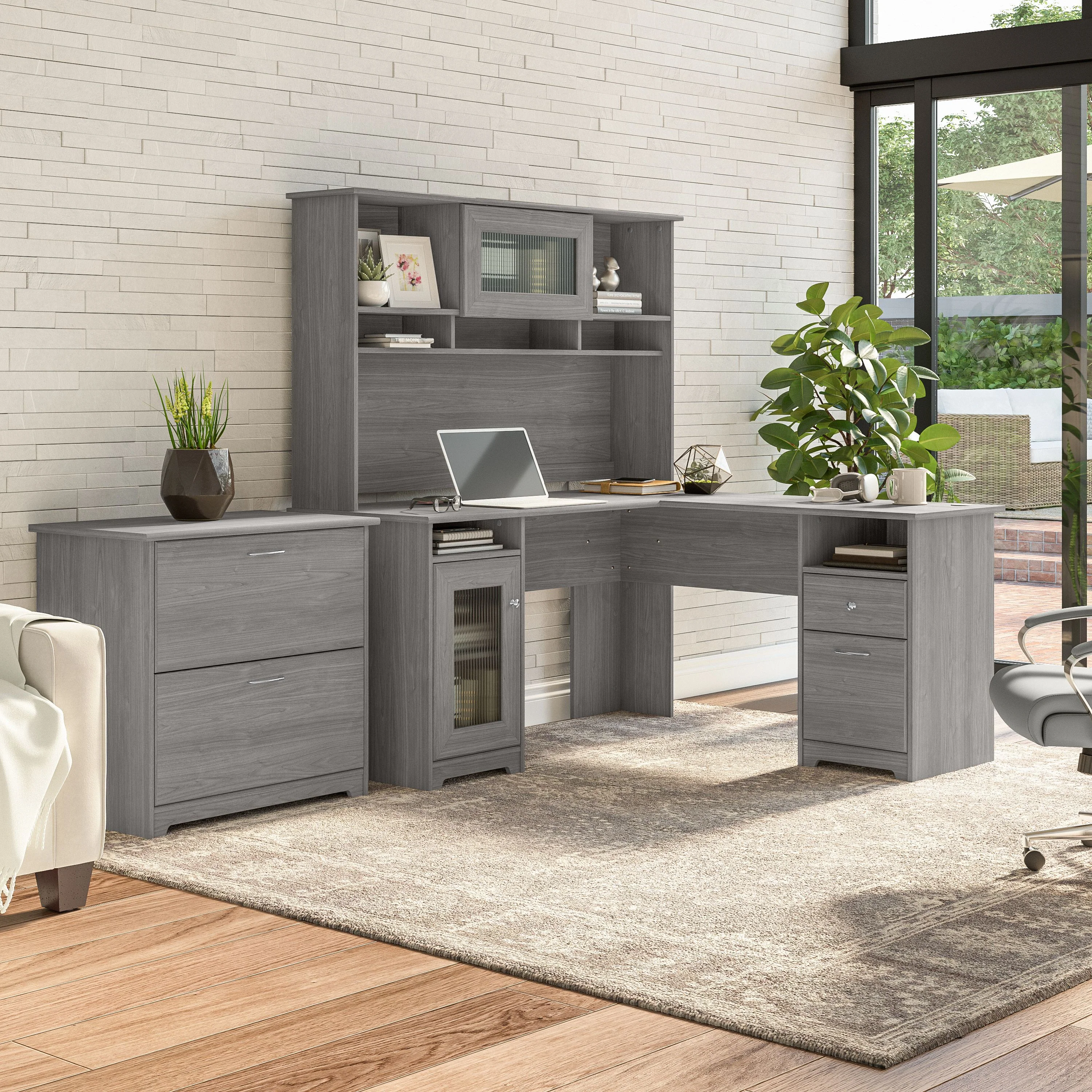 Cabot 60W L Shaped Computer Desk with Hutch and Lateral File Cabinet