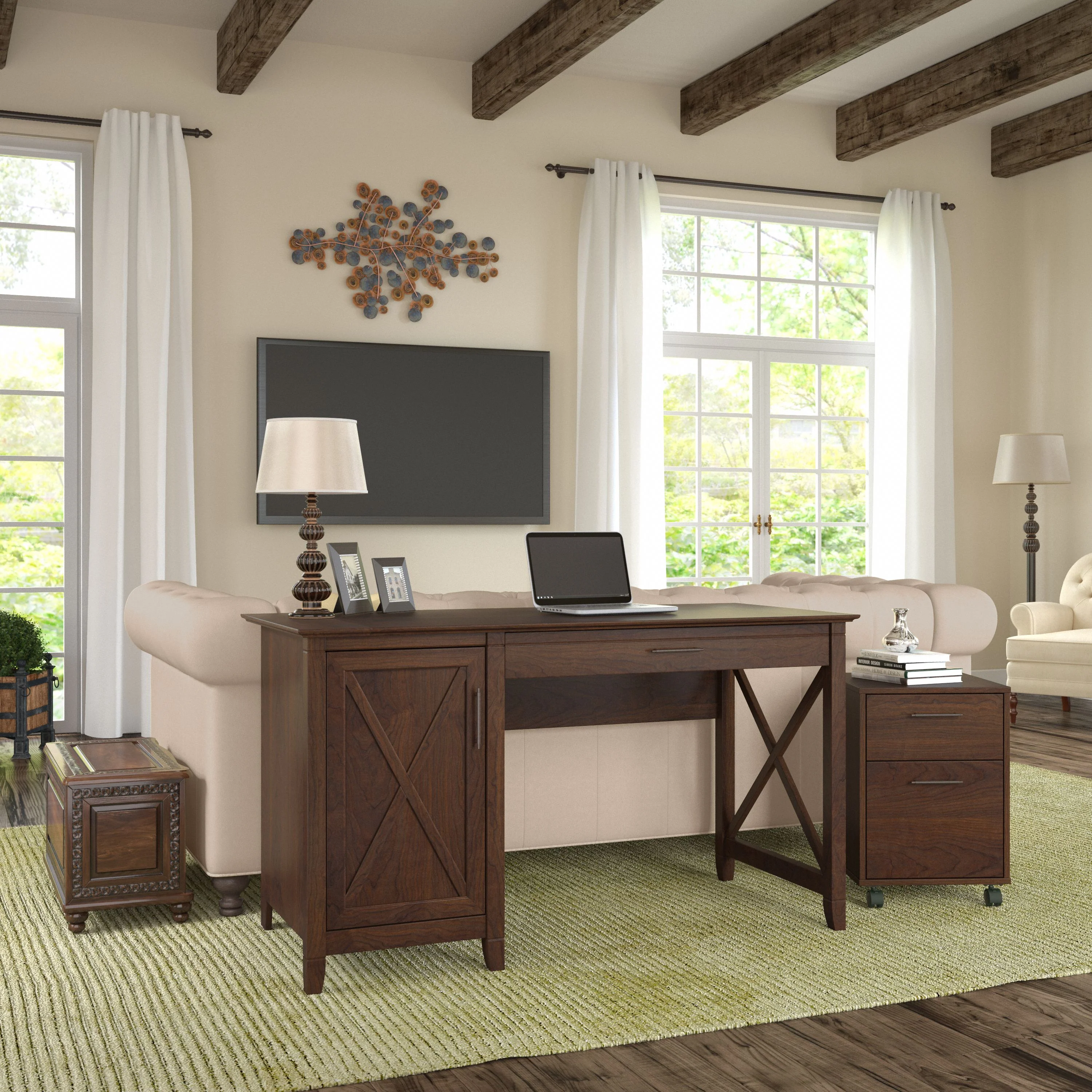 54W Computer Desk with Storage and 2 Drawer Mobile File Cabinet