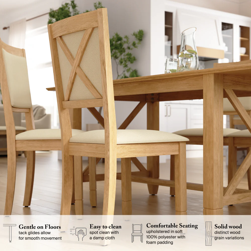 Bush Home Key West 70W Cross Base Dining Table with 6 Upholstered Cross Back Chairs