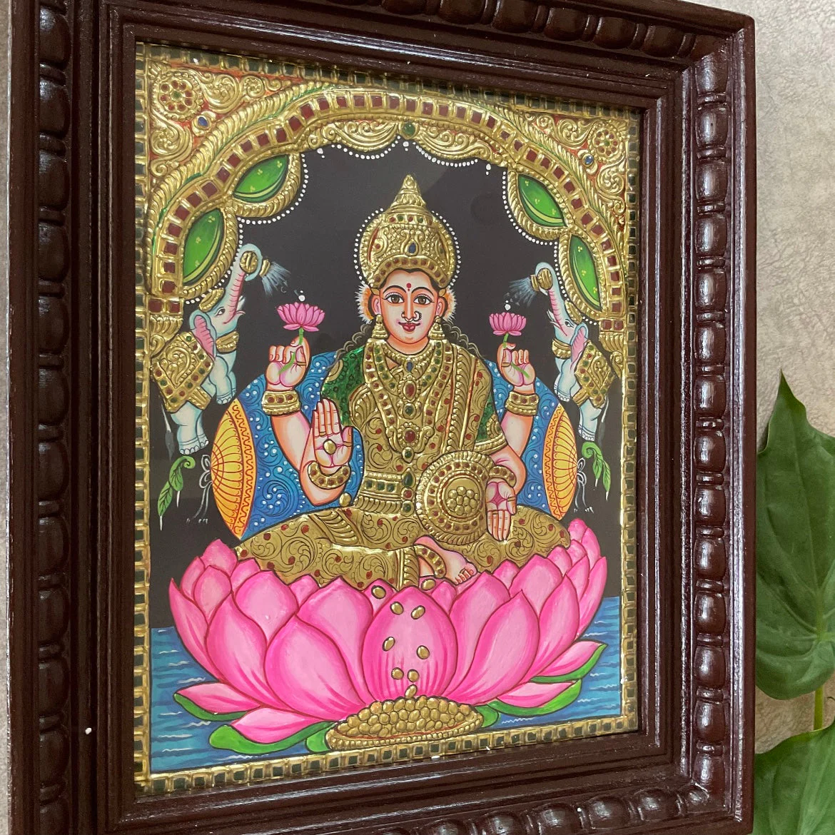 Goddess Laxmi 3D Tanjore Painting - Traditional Wall Art