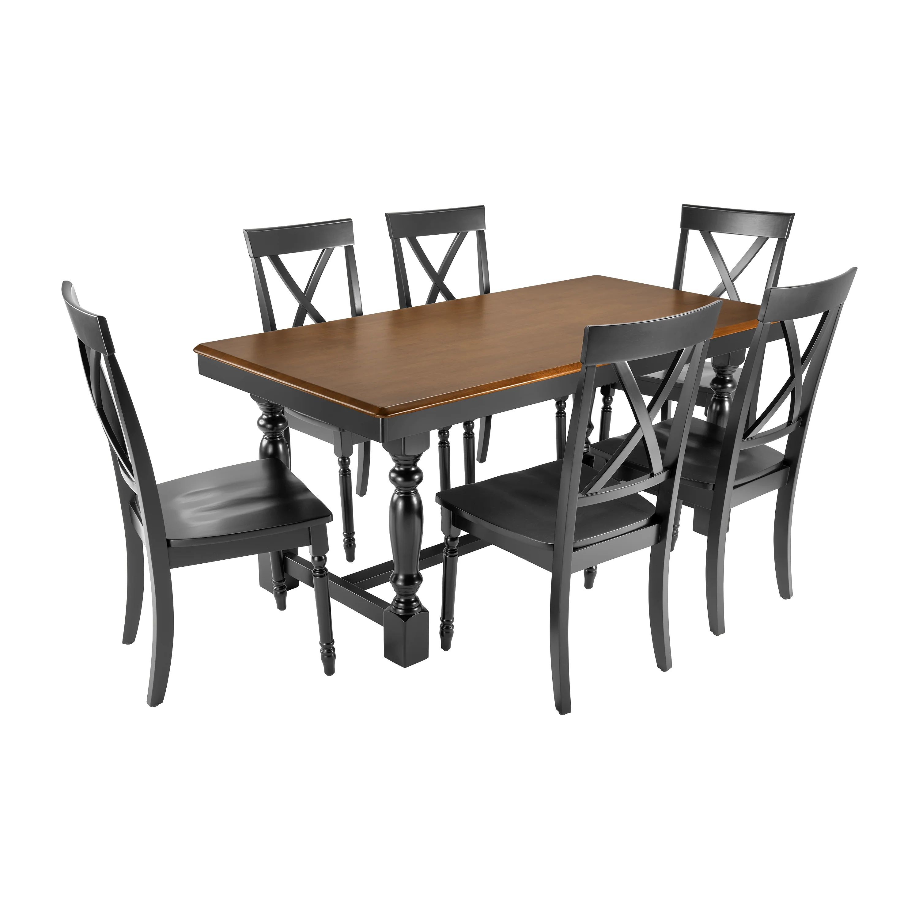 Sterling 67W Squire Trestle Dining Table with 6 Cross Back Dining Chairs