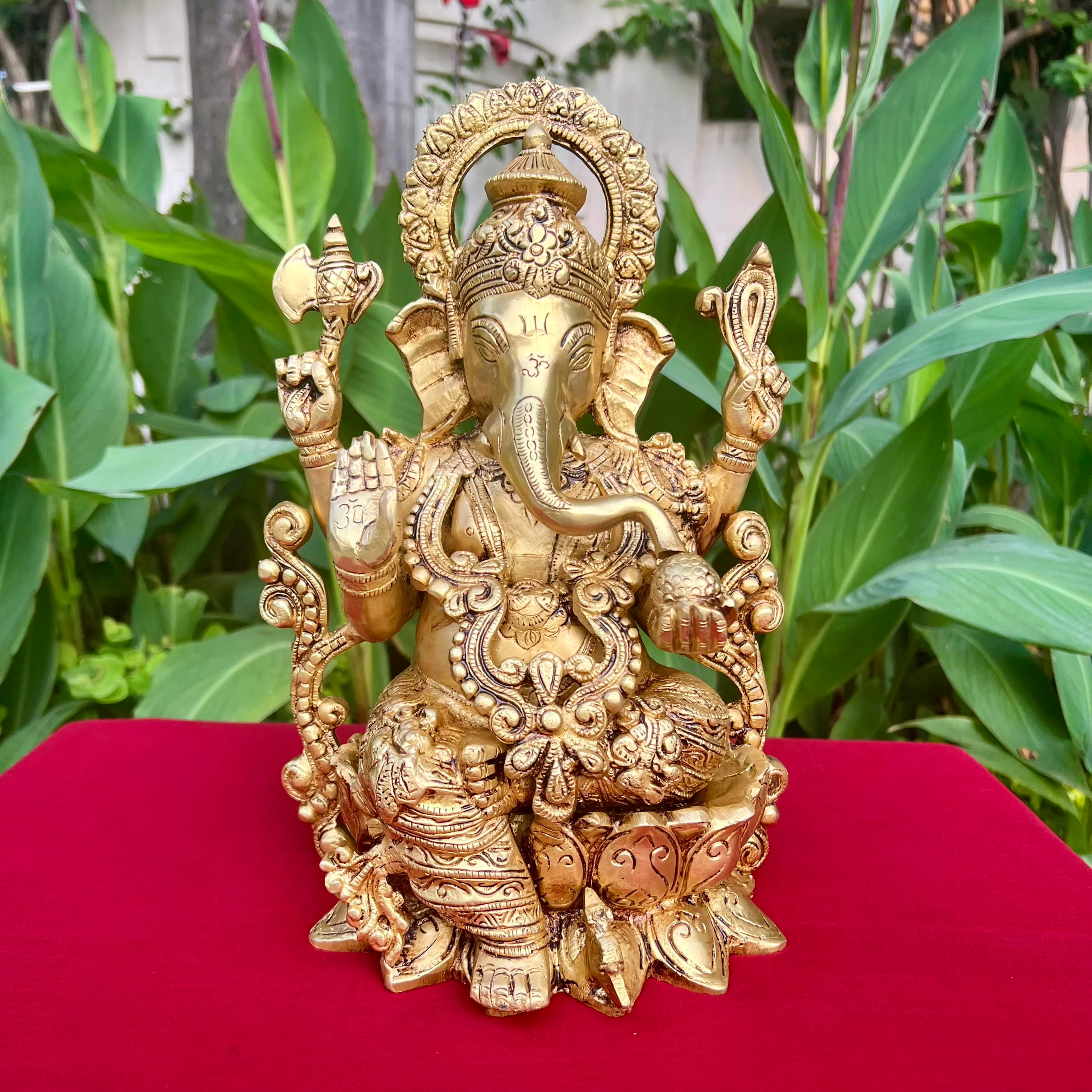 12 Inches Lord Ganesh Brass Idol - Ganpati Decorative Statue for Home Decor