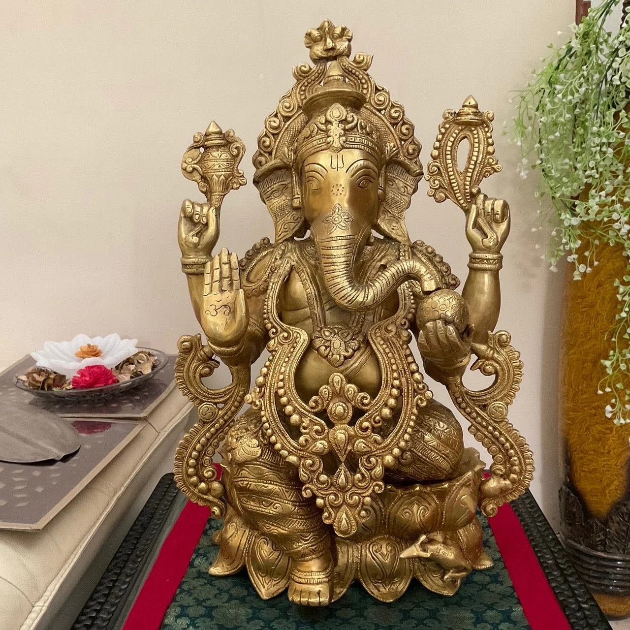 21 Inch Lord Ganesh Brass Idol - Large Ganpati Statue for Home Entrance, Housewarming Pooja