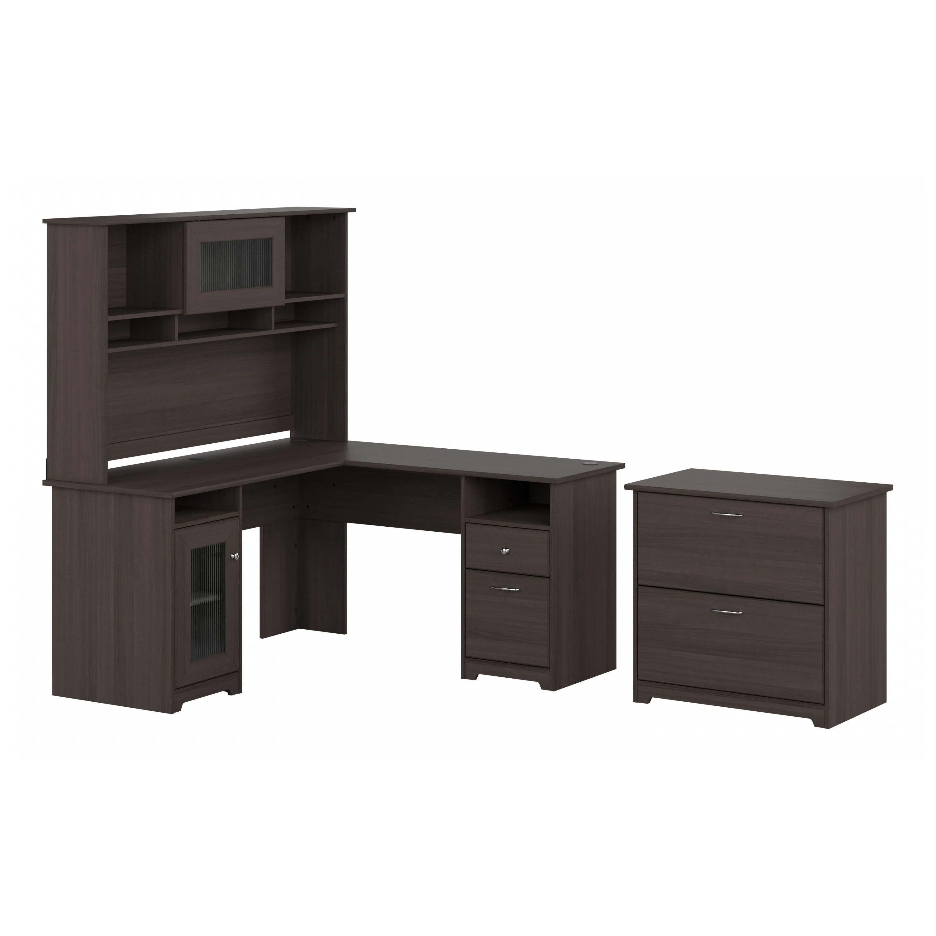 Cabot 60W L Shaped Computer Desk with Hutch and Lateral File Cabinet