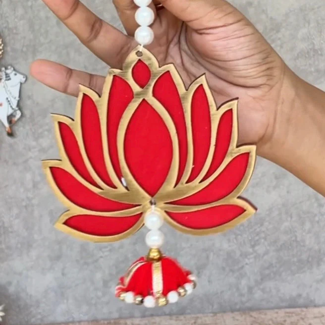 Red Lotus Hanging (Set of 9) - Festive Decoration Wall Hanging
