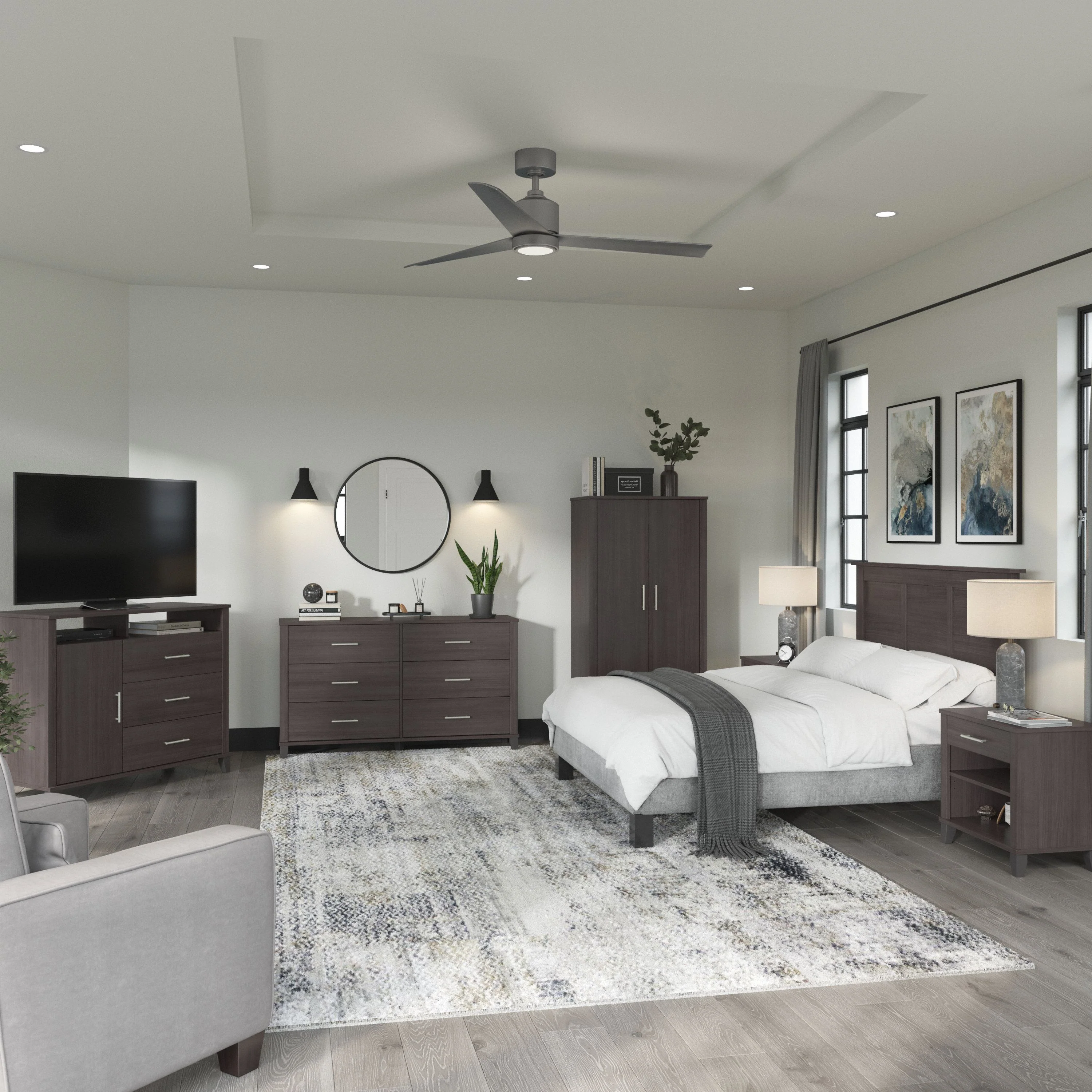 Somerset 6 Piece Bedroom Set with Full/Queen Size Headboard and Storage