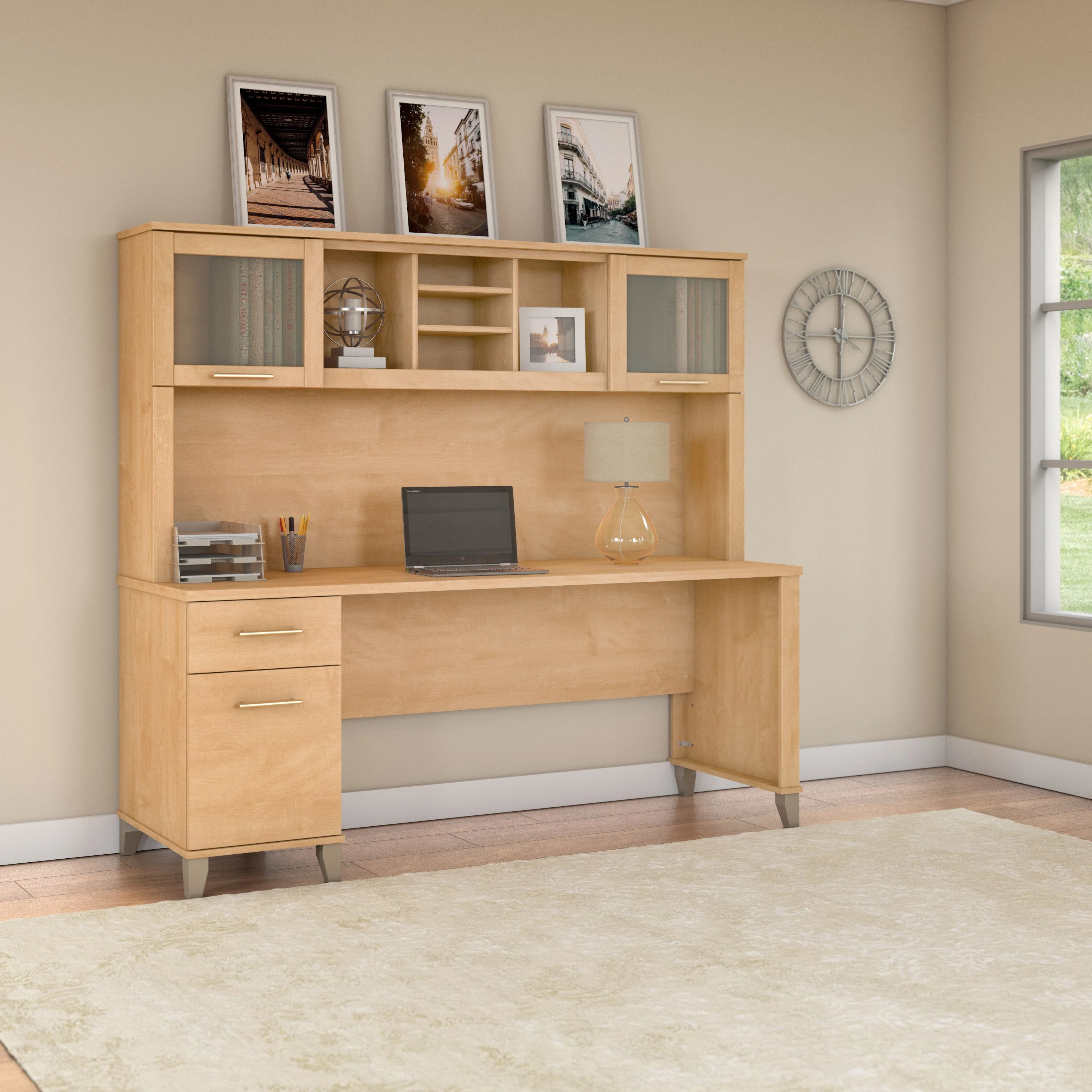 Somerset 72W Office Desk with Drawers and Hutch