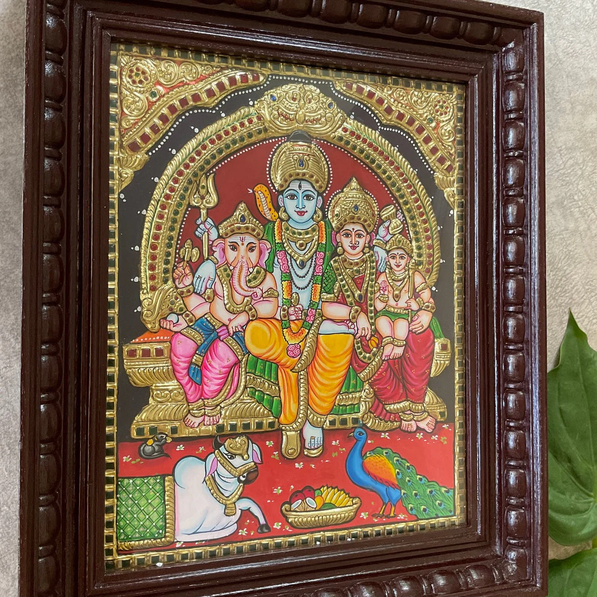 Shiv Parivar 3D Embossing Tanjore Painting - Traditional Wall Art