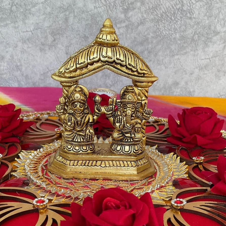 Lakshmi Ganesh Temple Brass Idol Home Pooja Decor