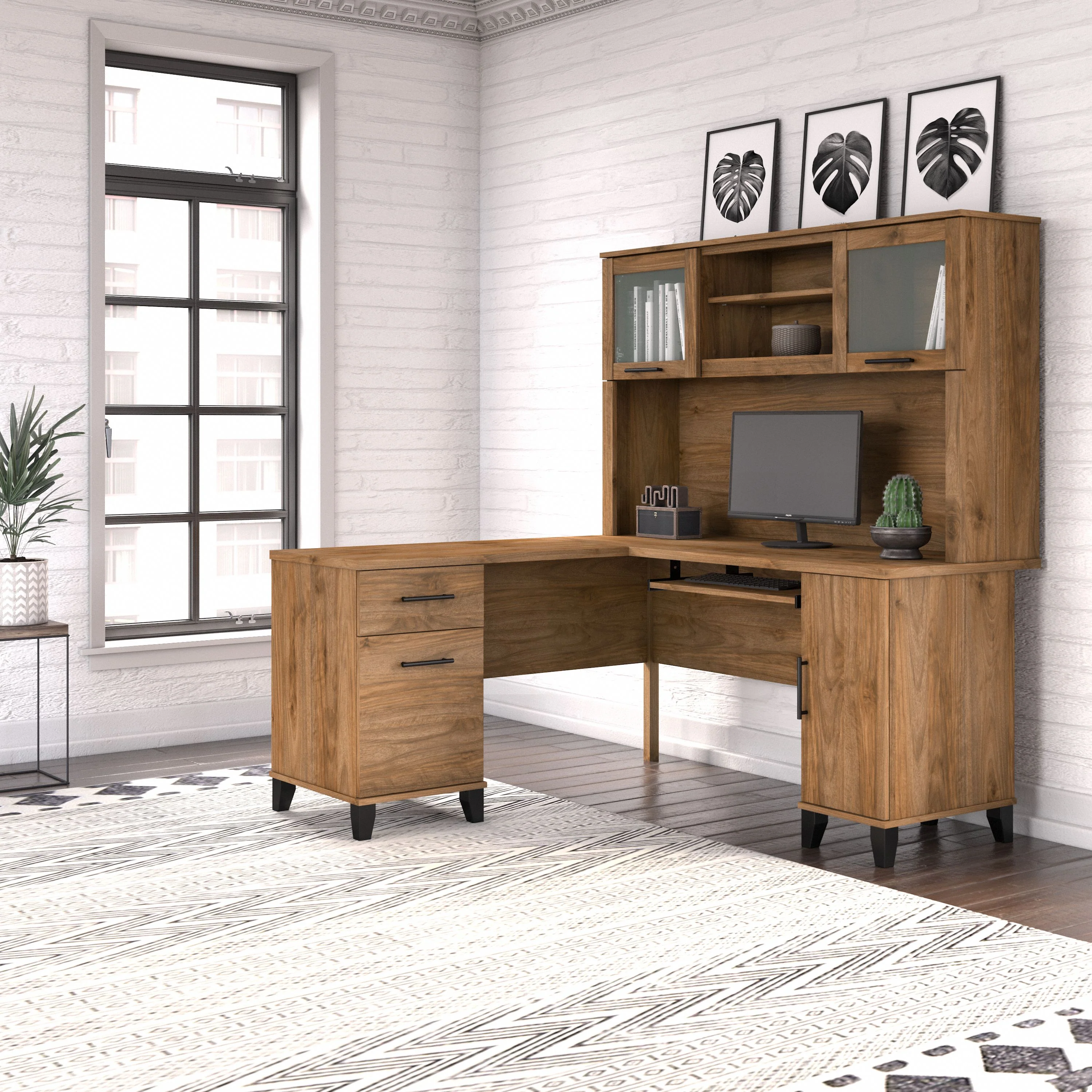 Somerset 60W L Shaped Desk with Hutch