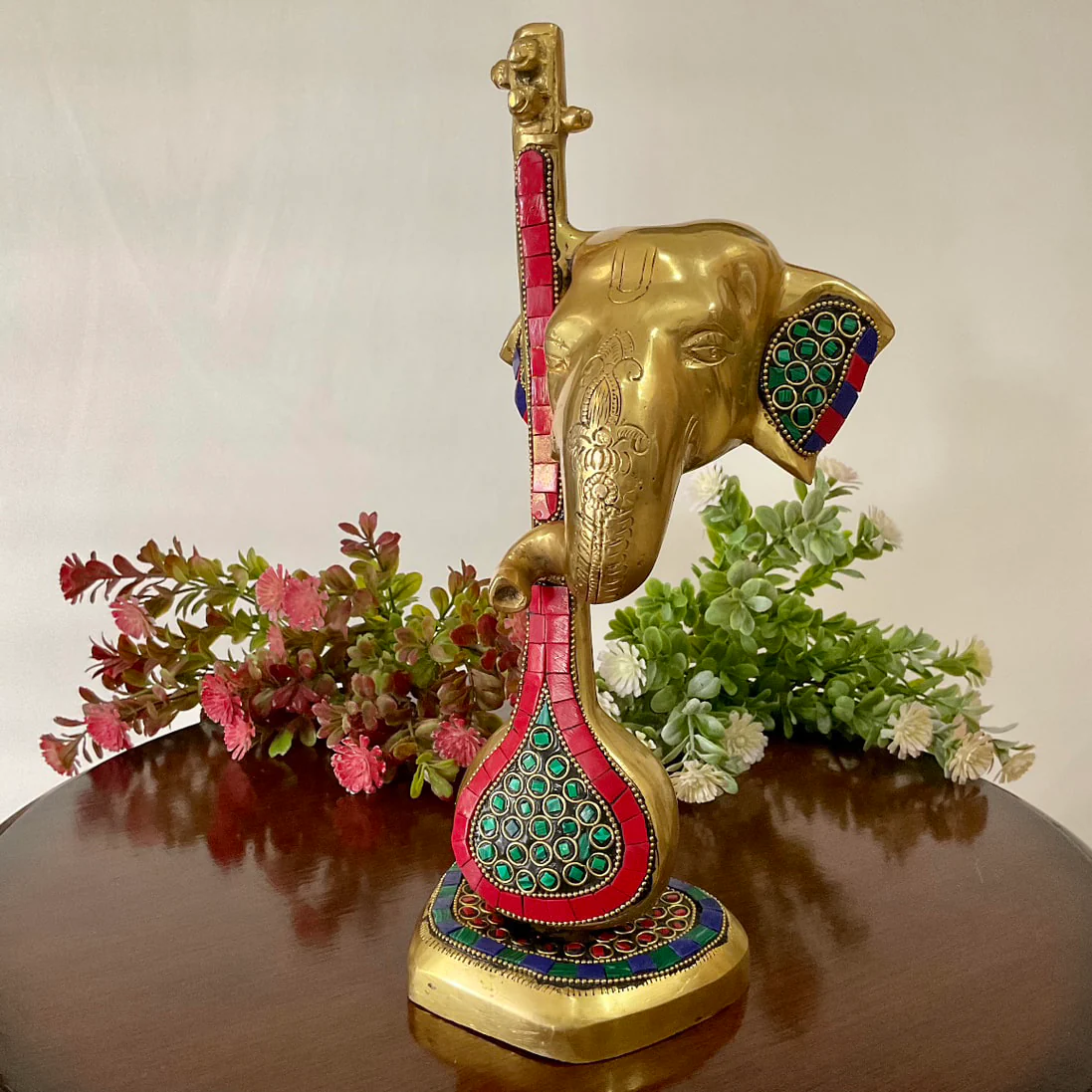 Ganesha With Veena Brass Idol - Ganpati Decorative Statue for Home Decor