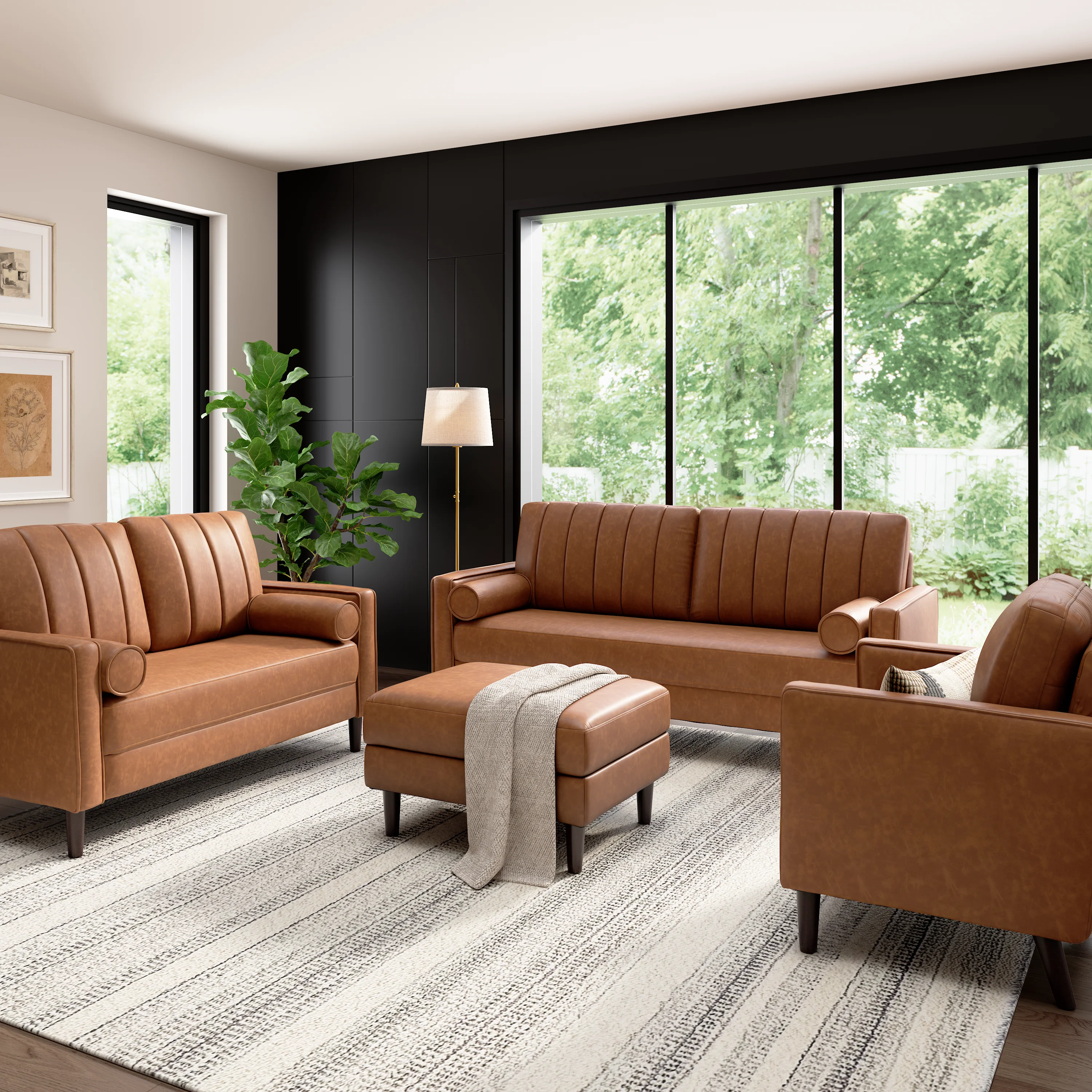 Bush Home Max 77W Sofa, 54W Loveseat, 32W Accent Chair, and Storage Ottoman