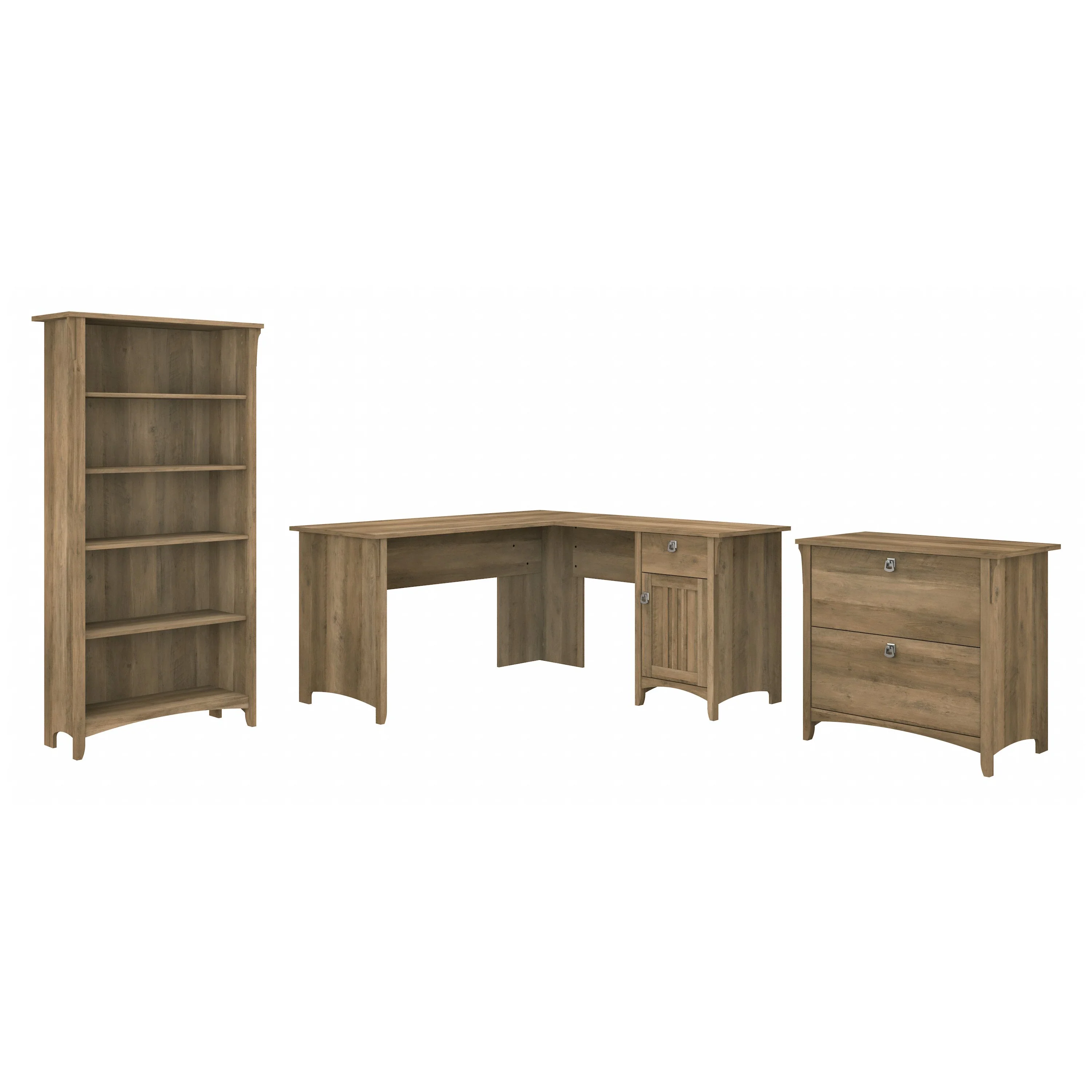 Salinas 60W L Shaped Desk with Lateral File Cabinet and 5 Shelf Bookcase