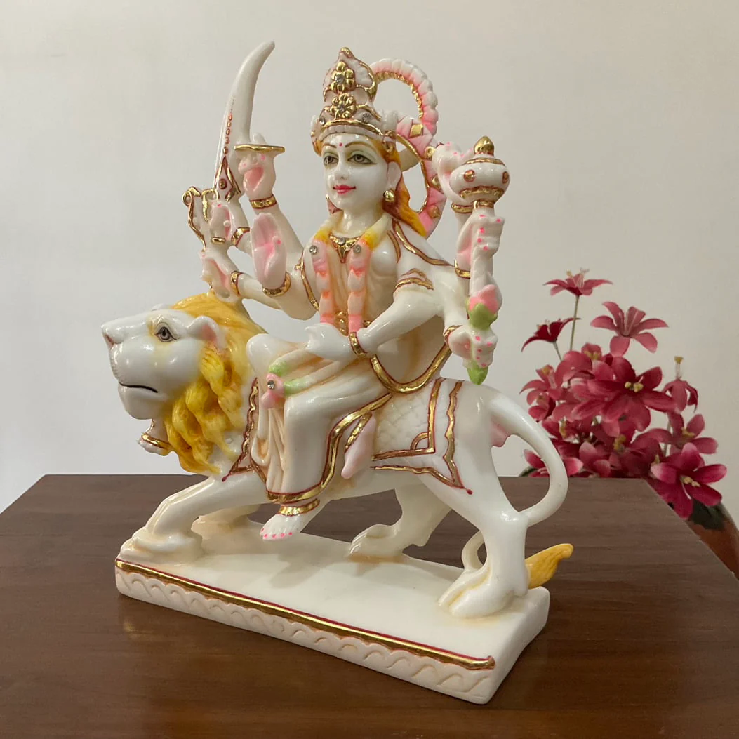 9 Inches Ma Durga Marble Dust & Resin Idol -  Hindu God Statue - Decorative Murti