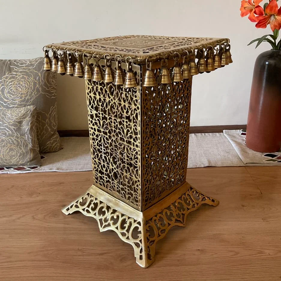 21 Inch Brass Chowki With Bells For Idols And Pooja