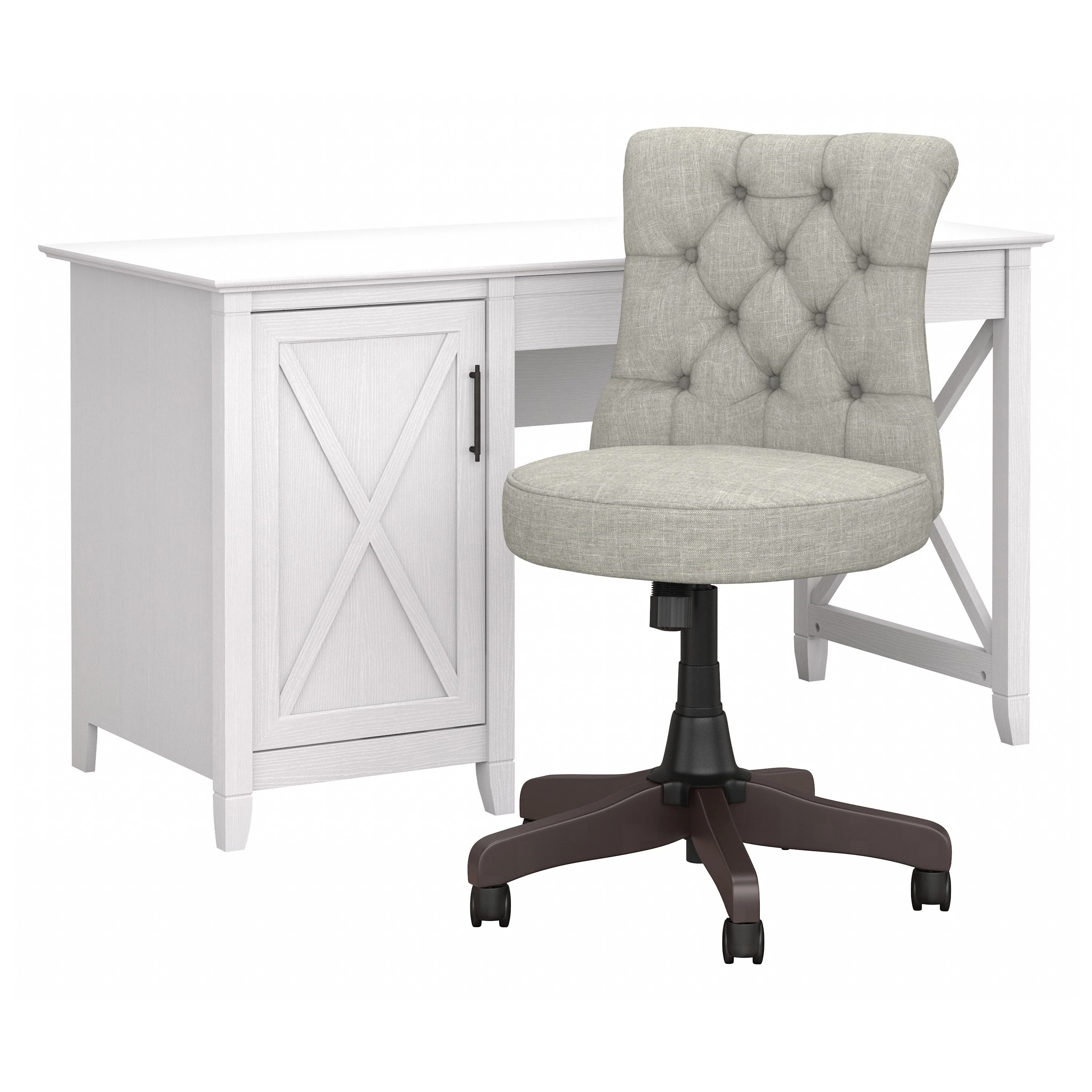 Key West 54W Computer Desk with Storage and Mid Back Tufted Office Chair