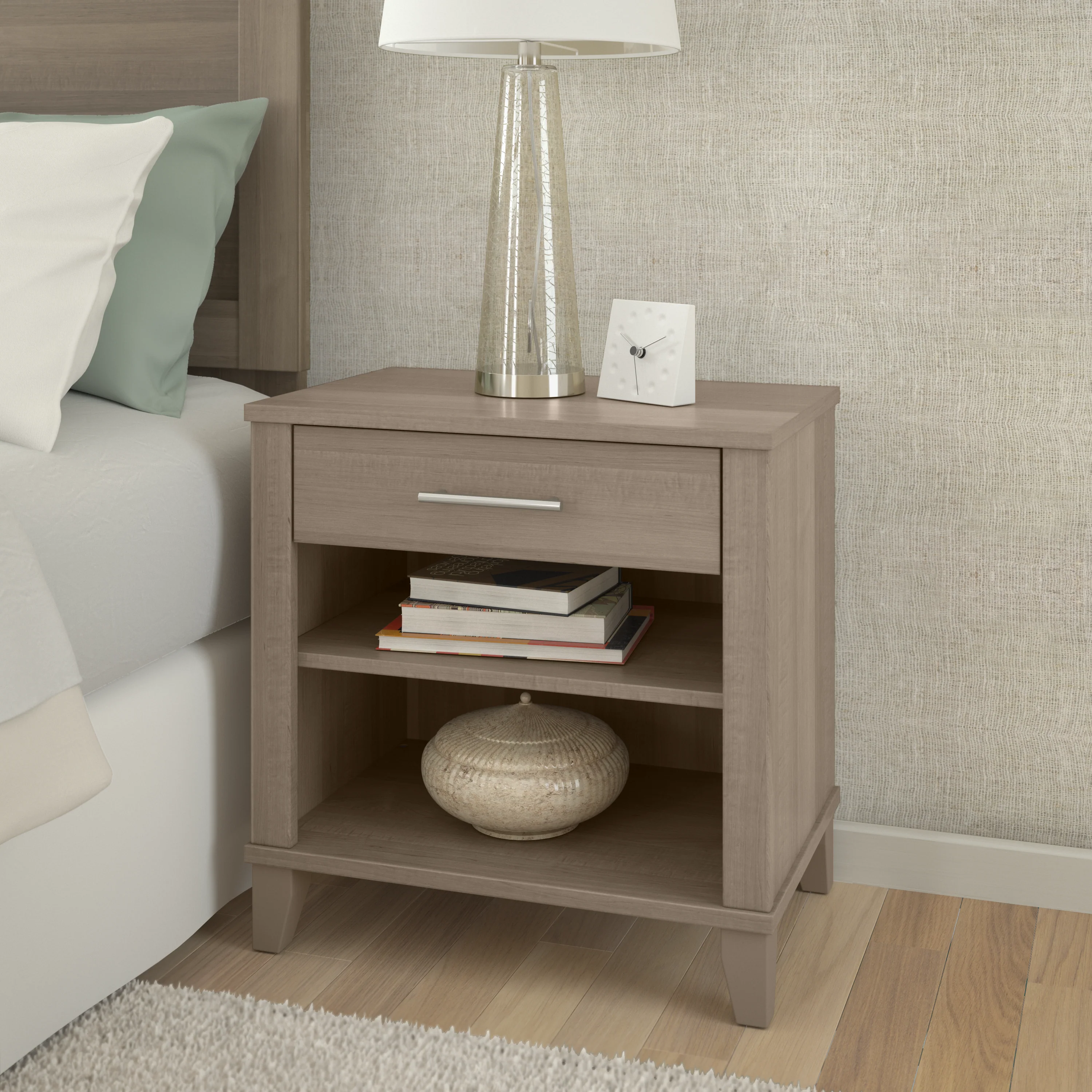 Somerset Nightstand with Drawer and Shelves