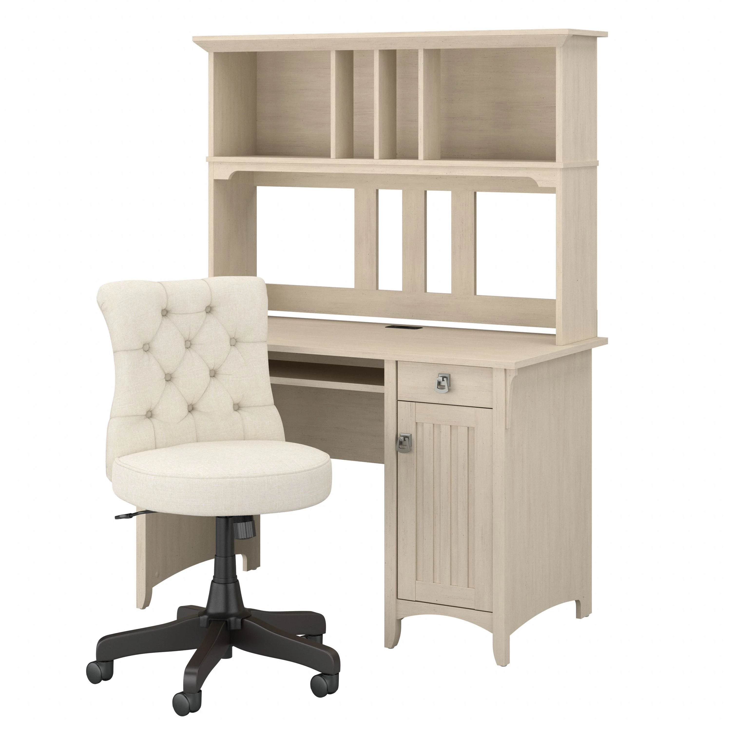 Salinas 48W Computer Desk with Hutch and Mid Back Tufted Office Chair