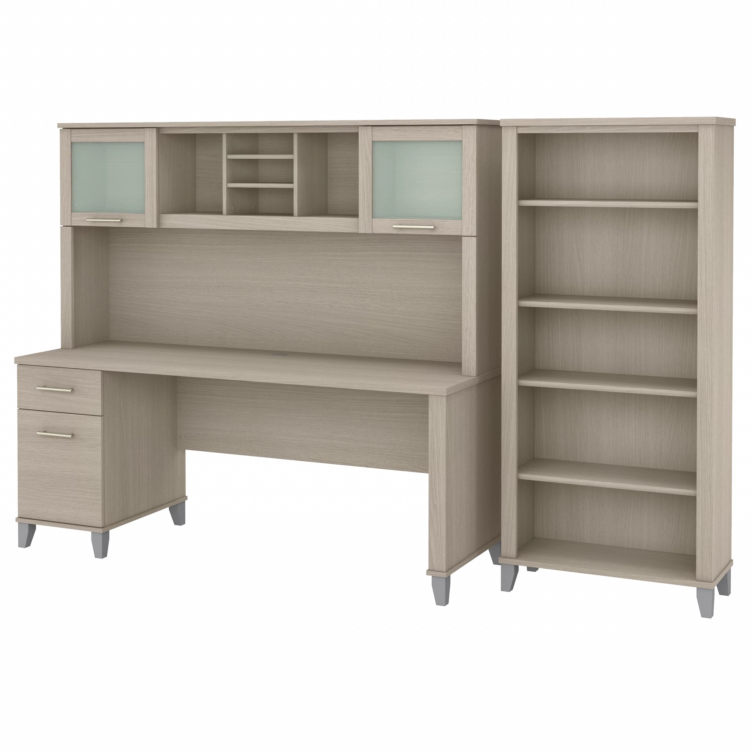 Somerset 72W Office Desk with Hutch and 5 Shelf Bookcase