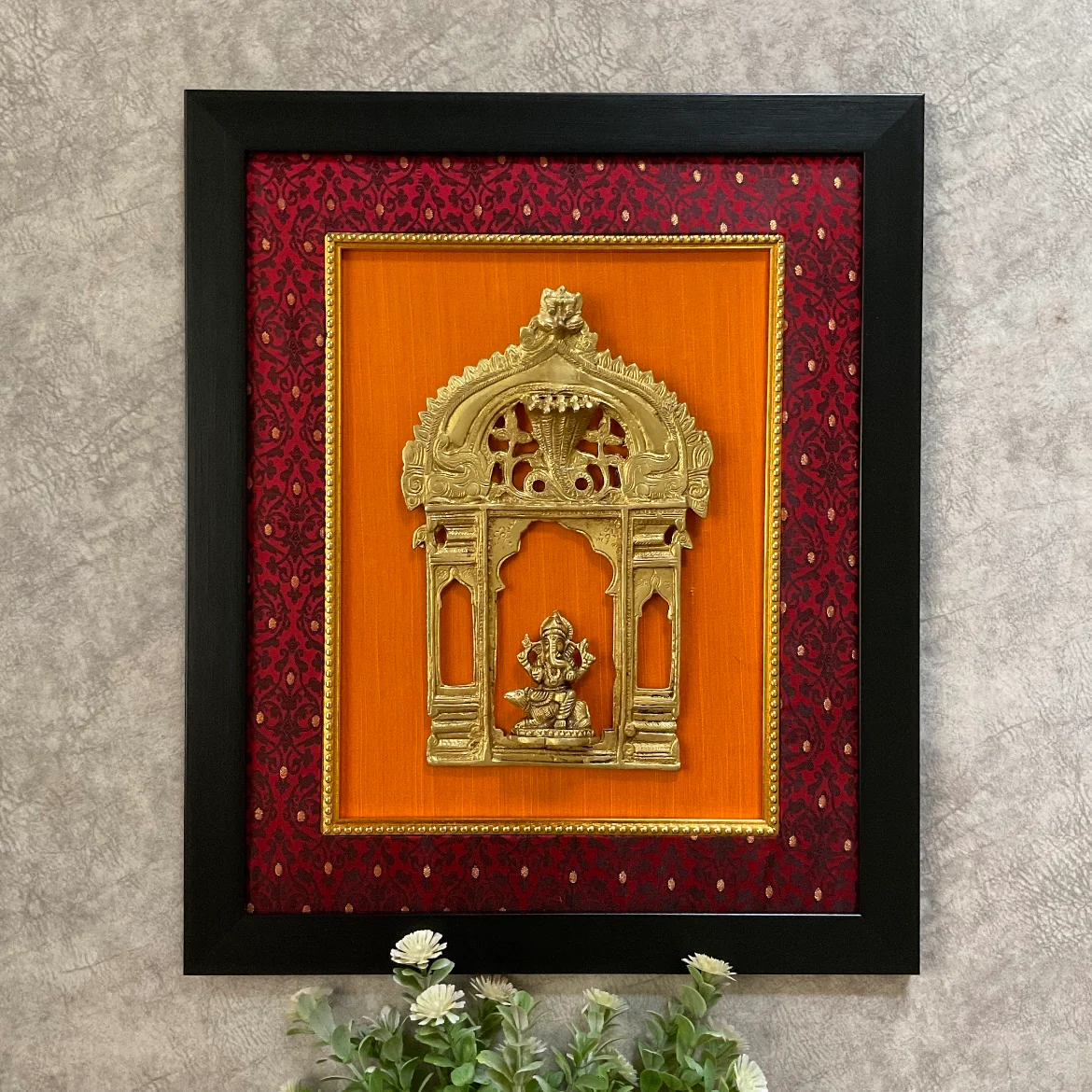 Framed Brass Prabhavali (Set of 2) - Lakshmi Ganesha - Ethnic Wall Decor