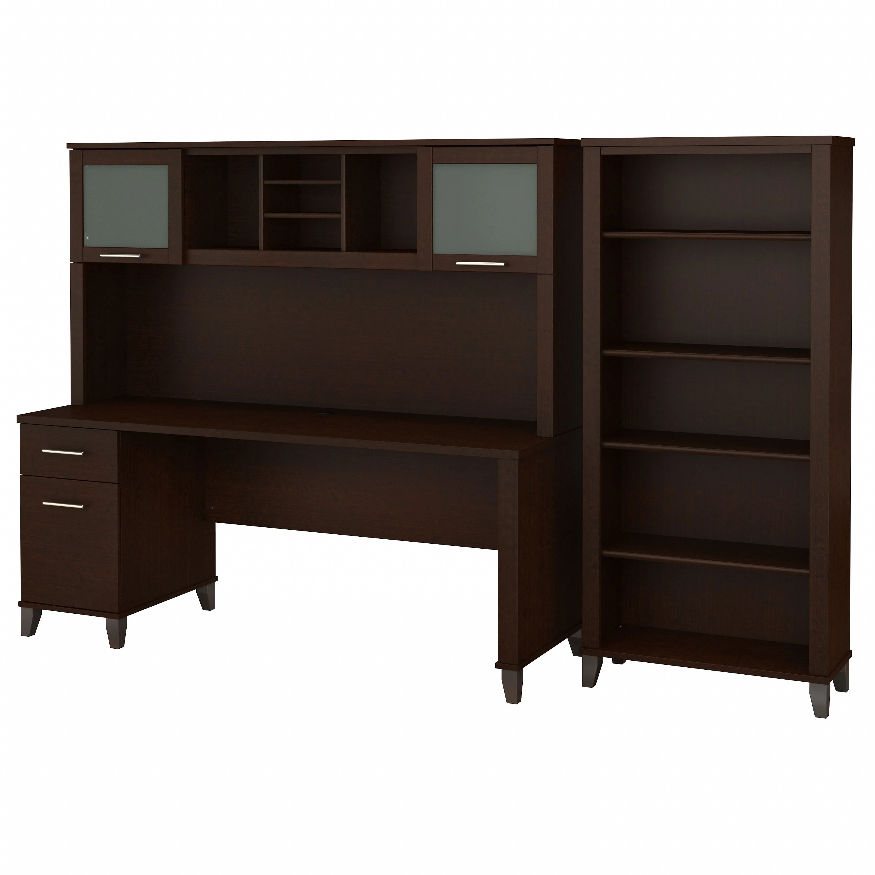 Somerset 72W Office Desk with Hutch and 5 Shelf Bookcase